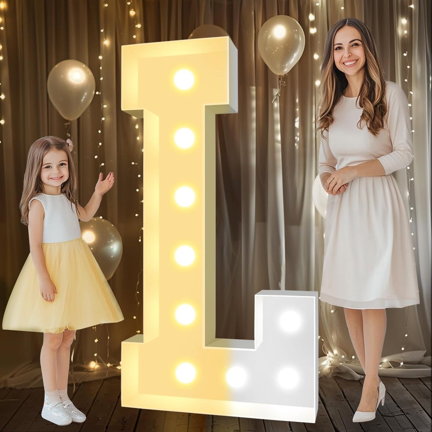 Pooqla 4 FT Marquee Light Up Letters, Cool White and Warm White Marquee Letter 4 Feet Tall, Giant LED Sign Big Mosaic Letter L for Balloons Birthday Party Anniversary Wedding Decorations