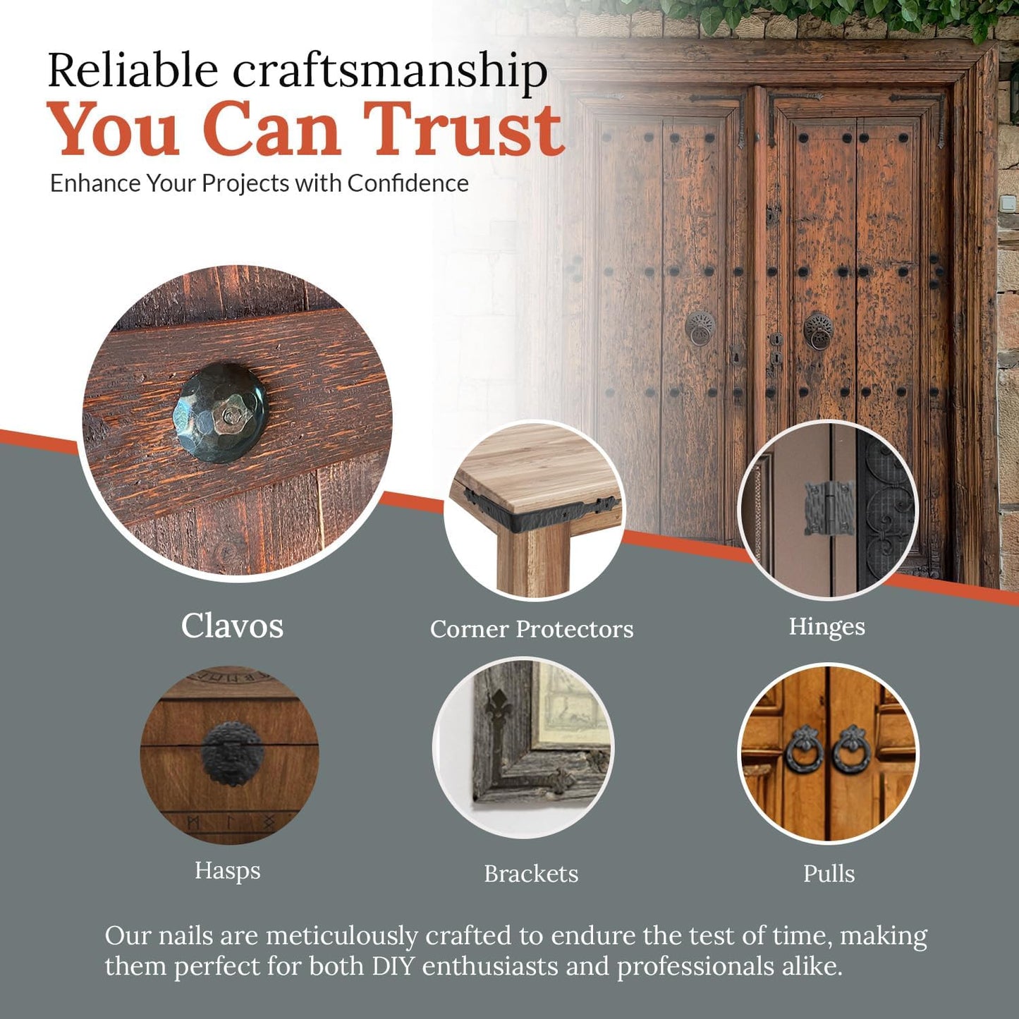 50 Pack 1.25" Round Head Iron Clavos Decorative Nails – Black – Handmade Rustic Round Fasteners for Farmhouse Shutters, Faux Wood Beams, Barn Doors, Shutters, Gates – Ornamental Wood Accent