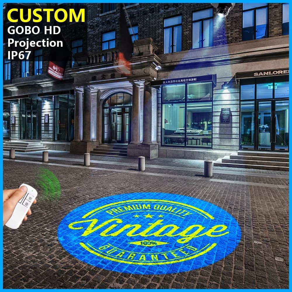 GOBO Projector Custom Logo Projector Lights for Store Business or Outdoor Wall Street Waterproof Ip67 HD Led for Shop Advertising and Wedding (90W)