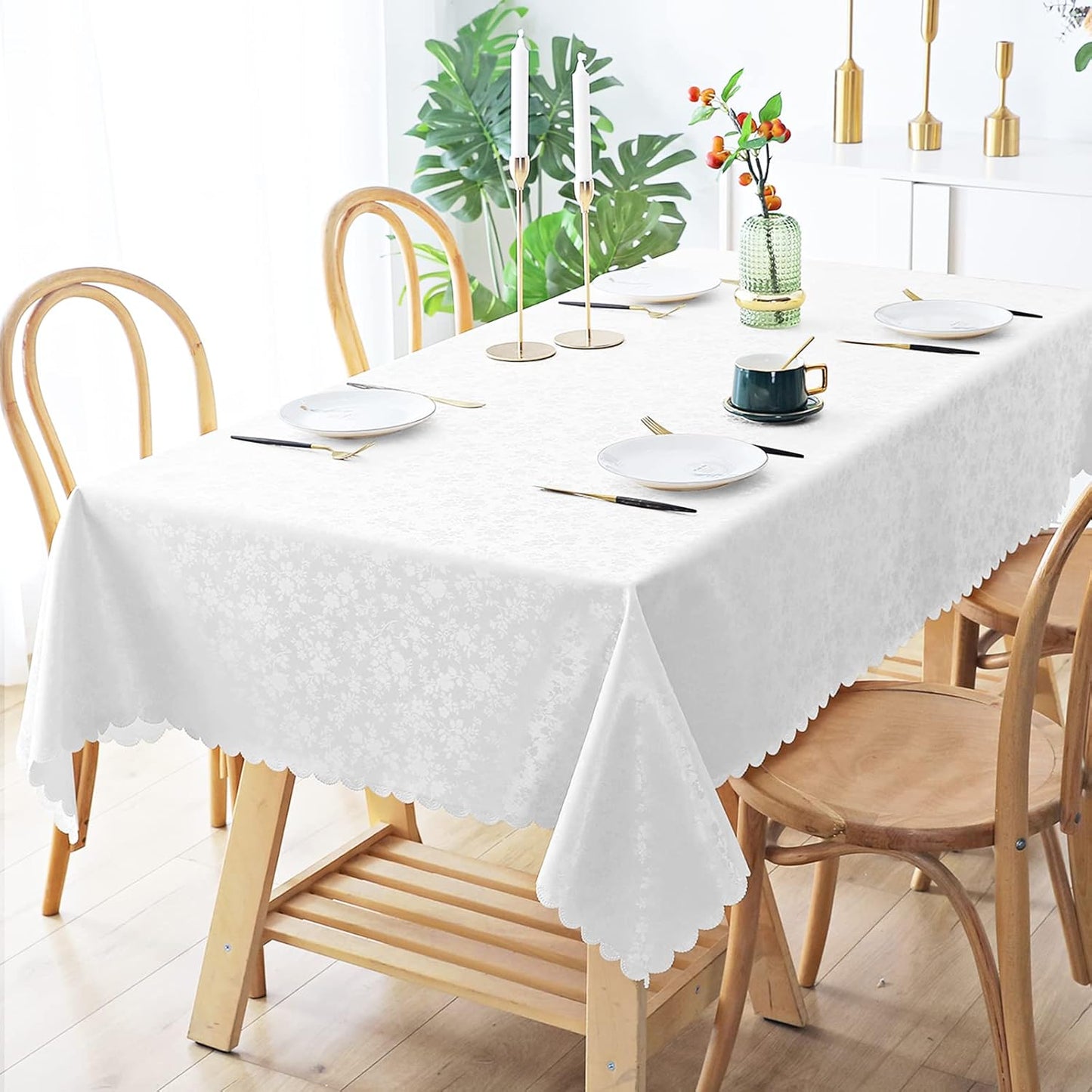 Smiry Rectangle Table Cloth, Waterproof Heavy Duty Vinyl Tablecloths, Wipeable Washable Table Cover for Kitchen and Dining Room (White, 60" X 102")