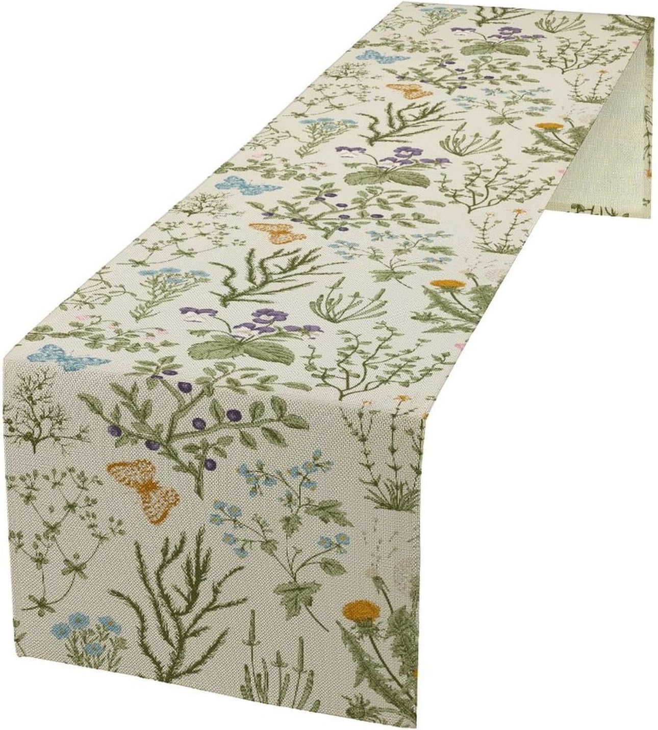 Floral Table Runner,Wildflower Spring Table Runner Seasonal Summer Butterfly Kitchen Dining Table Decoration for Home Party 13x60 Inch