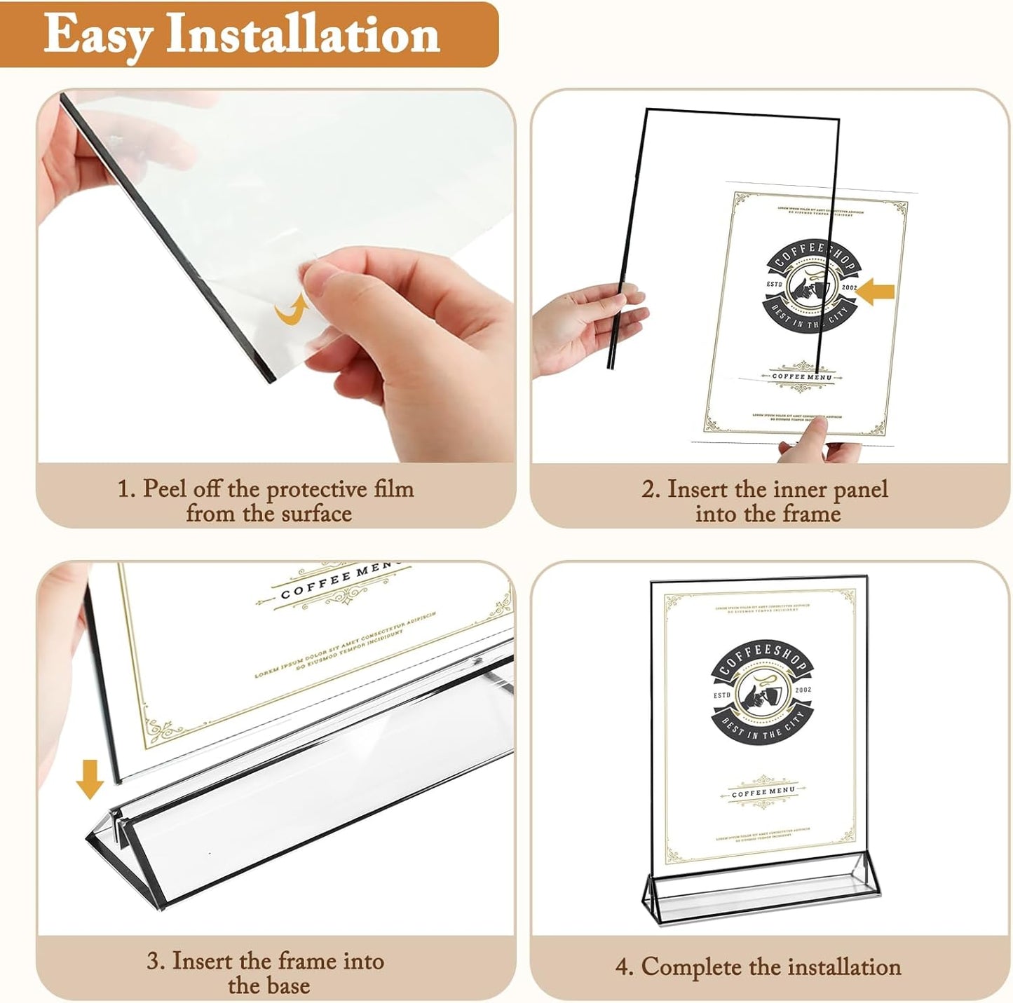 Floroom 6 Pack 8.5x11 Inch Clear Acrylic Sign Holders, Double-Sided Black Display Stand Picture Frames for Table Numbers, Menus, Flyers, Weddings, and Offices