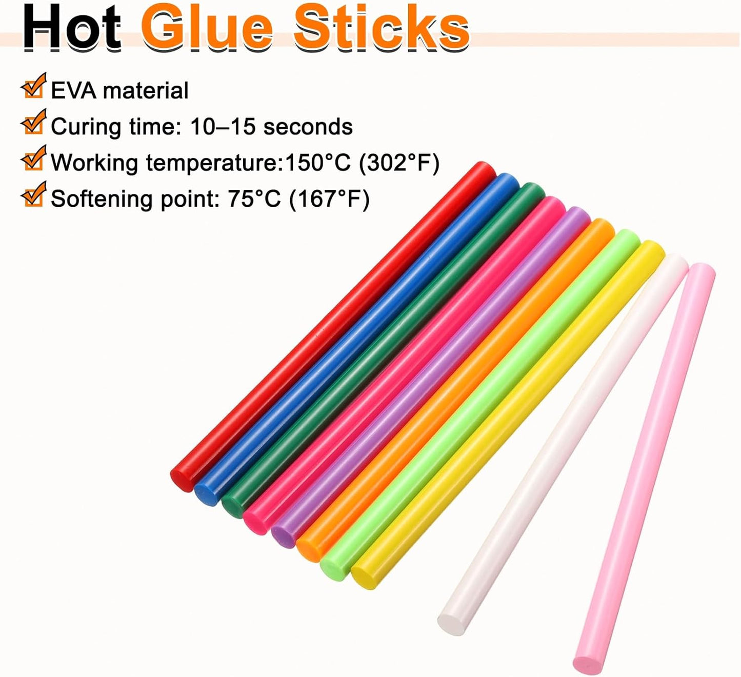 HARFINGTON 10pcs Hot Glue Sticks 0.43" Dia x 3.94" Long EVA Mini Hot Melt Adhesive Glue Stick for Hot Melt Gun Wood Plastic Glass Flowers Fabrics Foam, Multicolor