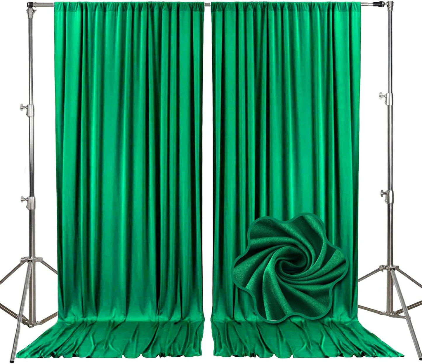 10ft x 10ft Deep Green Backdrop Curtains for Parties, Fabric Satin Background Curtain with Rod Pockets for Weddings, Birthday, Baby Shower, Photography, Graduation Party Backdrop Drapes, 2 Panels