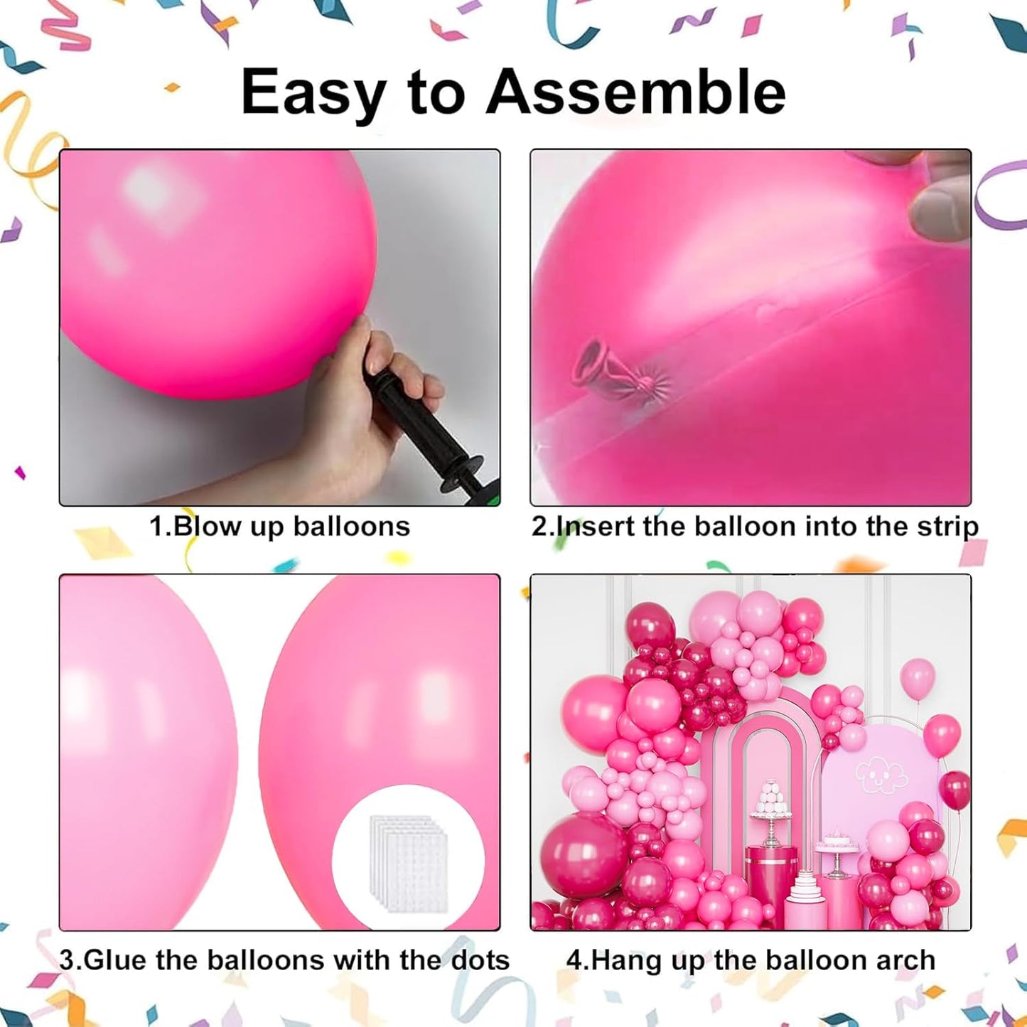 Pink Balloon Arch Kit, Metallic Hot Pink Balloons Garland with Different Sizes for Baby Shower, Birthday, Princess, Graduation, Valentines Day Party Decorations