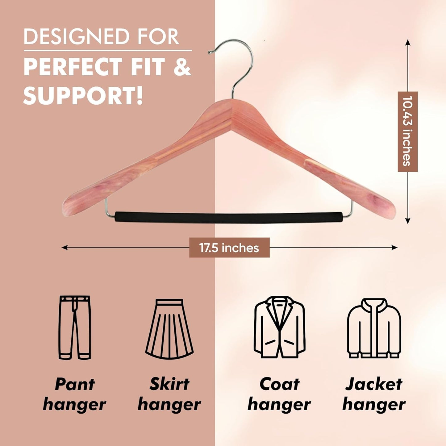 DEILSY™ Cedar Hangers for Closet - 5 Pack Extra Wide Wooden Hangers for Suits, Coat, Dress, Jacket, Clothes Storage - Non Slip Foam Padded Pant Bar with 360° Swivel Hook, Aromatic American Cedar Wood