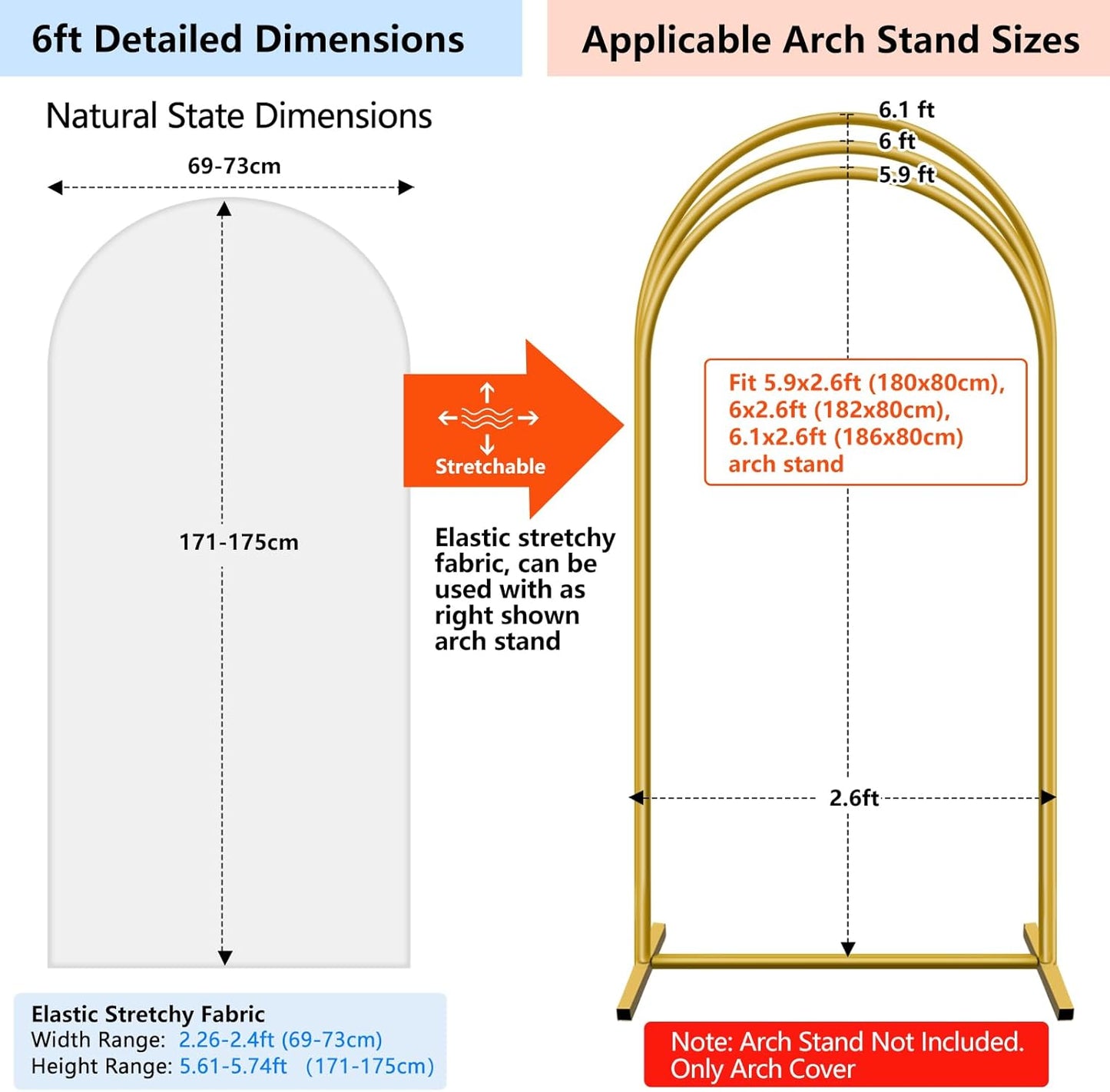 Hemmotop White Arch Backdrop Cover Set 7.2 ft, 6 ft, 2 Sided Stretchy Spandex Fitted Balloon Arch Stand Backdrop for Wedding, Birthday Party, Baby Shower