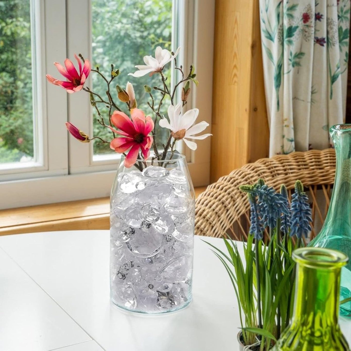 1000 pcs Acrylic Diamond Gems, Clear Acrylic Diamonds Decorations Faux Diamonds Table Scattering Gemstones Vase Filler for Party, Event, Wedding, Birthday (Clear,30mm, 20mm, 12mm, 8mm, 4mm)