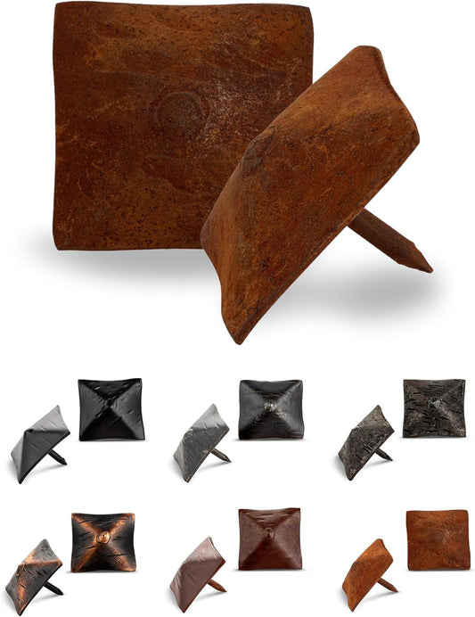 25 Pack 1.25" Square Head Iron Clavos Decorative Nails – Rusted – Handmade Rustic Square Fasteners for Farmhouse Shutters, Faux Wood Beams, Barn Doors, Shutters, and Gates – Ornamental Wood Accent