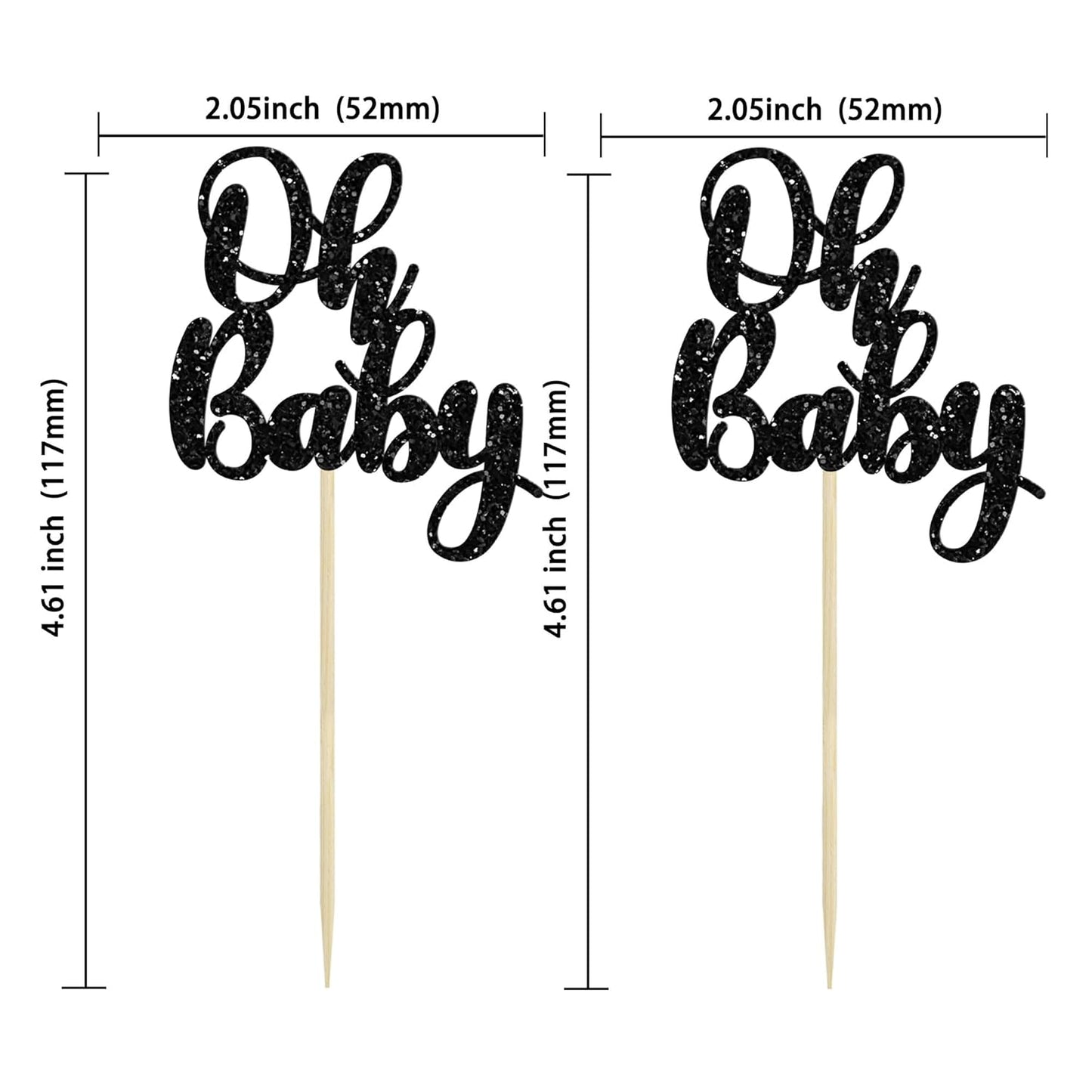 Gyufise 36Pcs Oh Baby Cupcake Toppers Glitter Baby Shower Cupcake Picks Oh Baby Cake Decorations for Gender Reveal Baby Shower Kids Boys Girls Birthday Party Supplies Black