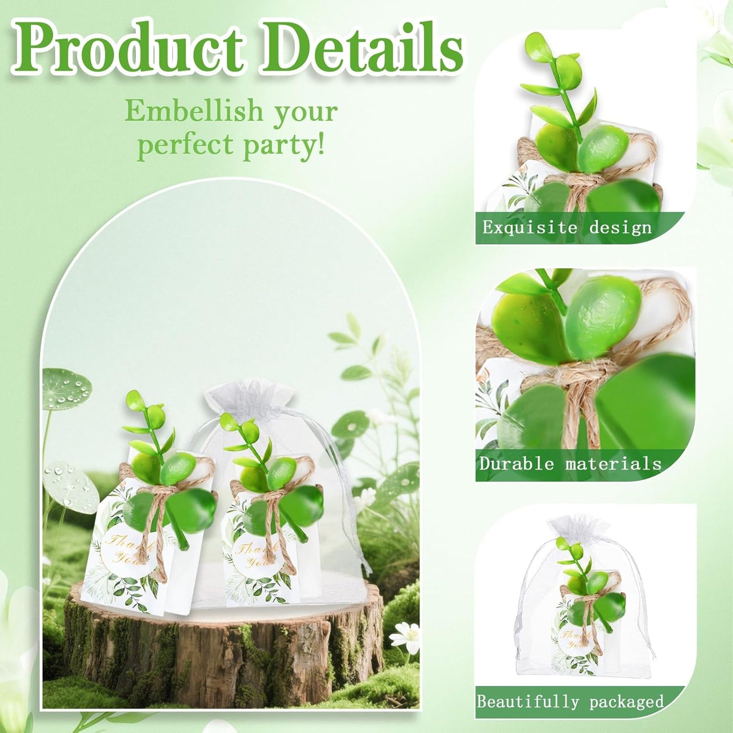 50PCS Handmade Soap Wedding Favor Natural Eucalyptus Handmade Soaps Soap Thank You Gifts Bridal Shower Favors Soaps for Baby Shower Party Spring Garden Decorations with Cards White Sandbags