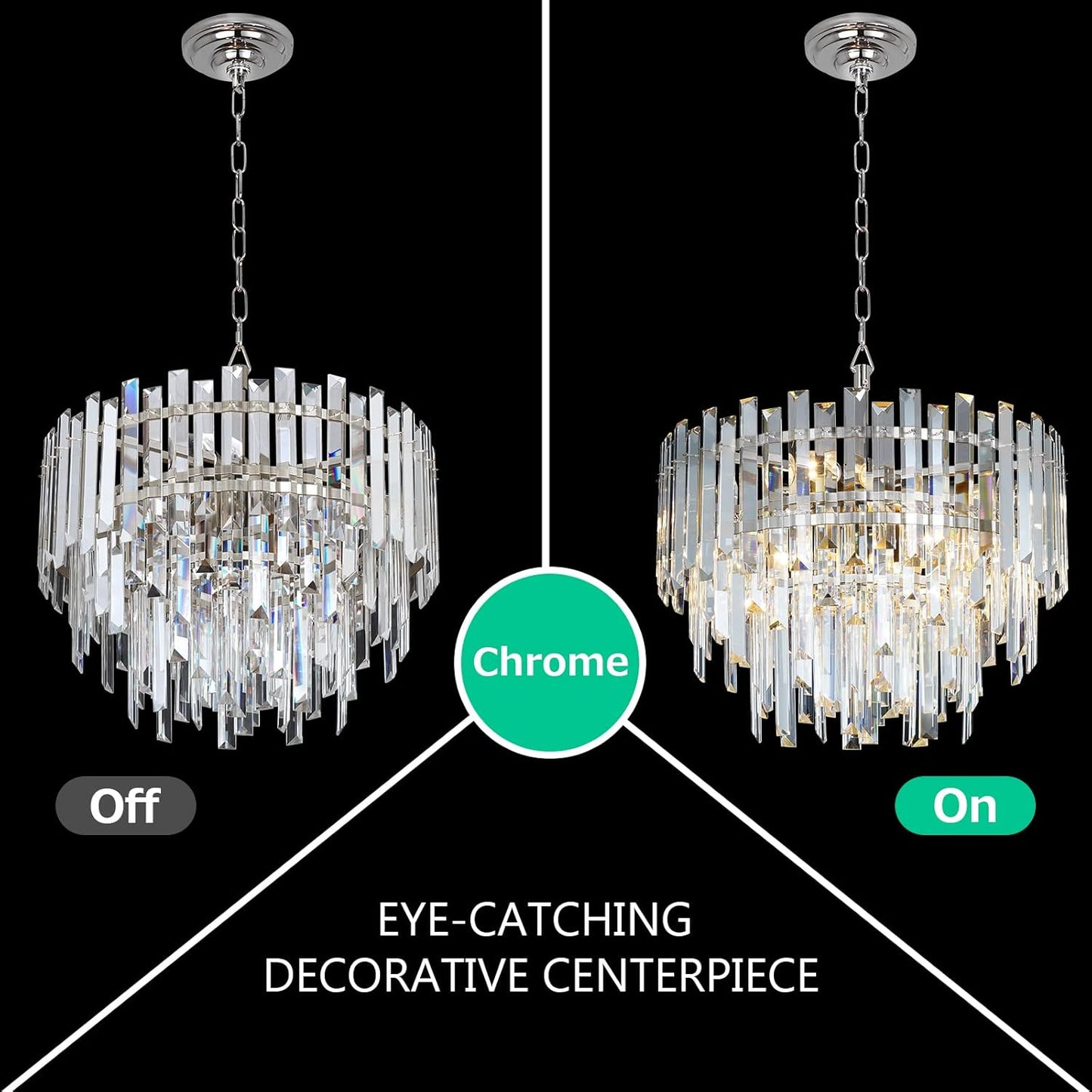 Chrome Crystal Chandelier Lighting 17.7'' for Dining Rooms Bedroom Foyer Entryway Ceiling Hanging Pendant Chandelier Light Fixture Lamp