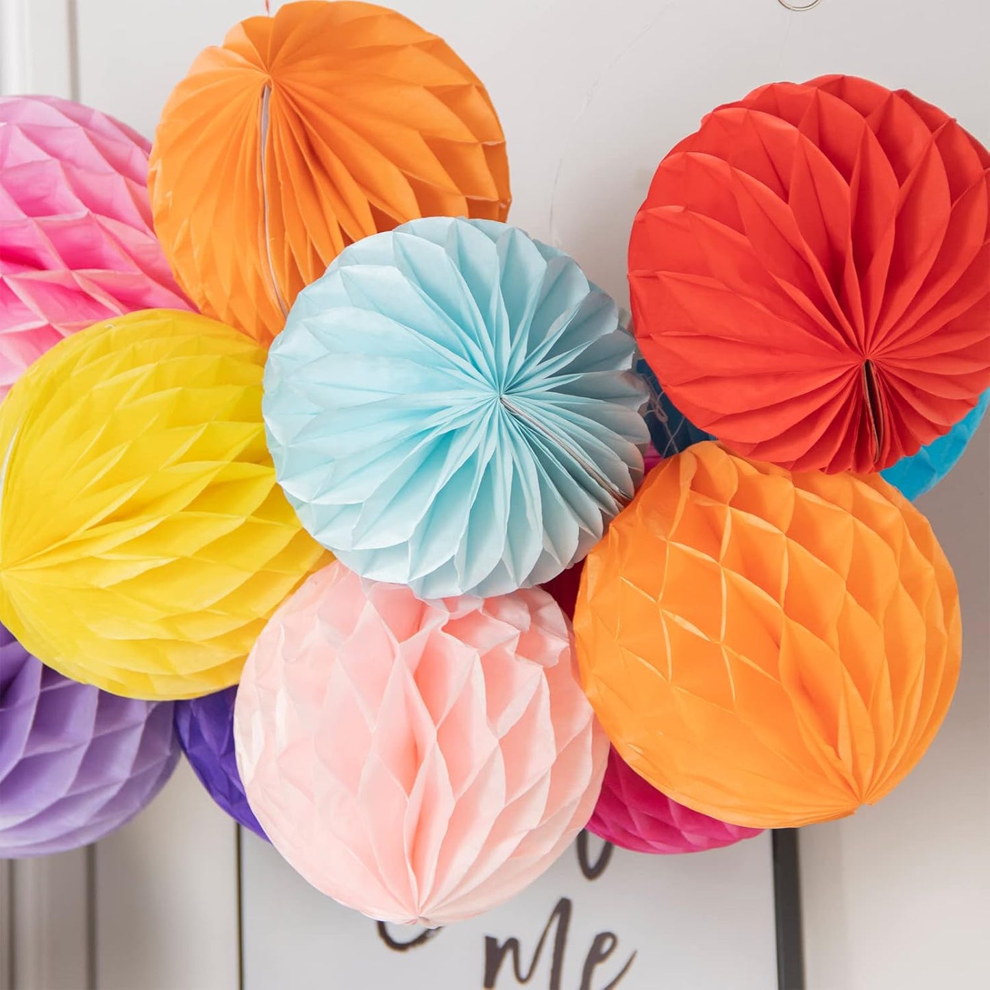 Colorful Rainbow Hanging Tissue Paper Honeycomb Balls Pride Party Decorations Pom Poms for Rainbow Sunshine Cloud Sun Themed Birthday Baby Shower Gender Reveal Wedding Party Décor