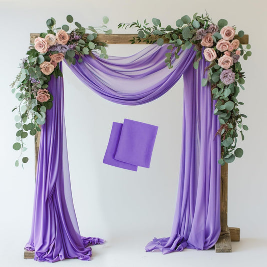 Wokceer Wedding Arch Draping 2 Panels 28.7" x 20FT Lavender Purple Sheer Fabric Backdrop for Ceremony, Birthday Party, Bridal Shower Decoration