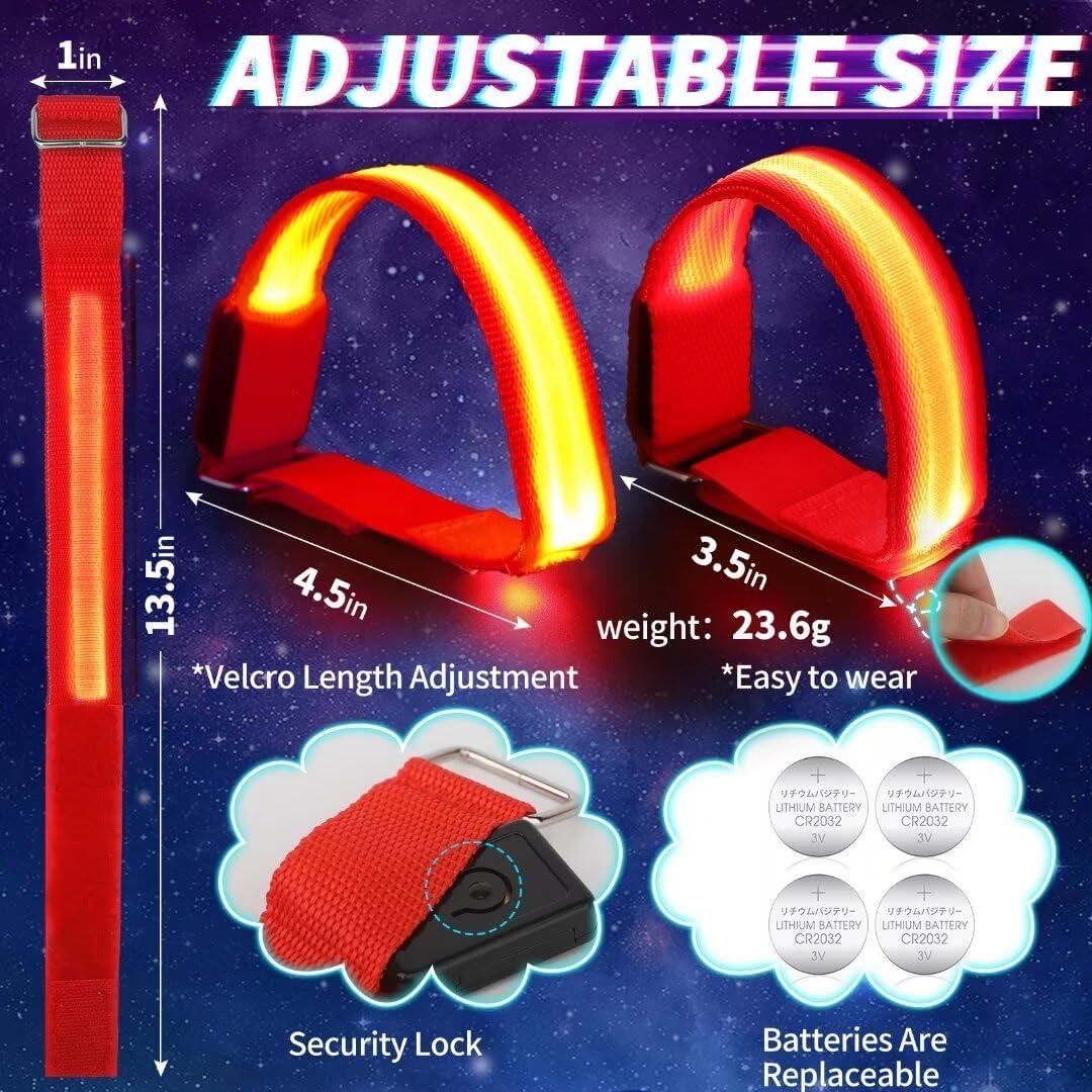 Dilabnba XL Glow Bracelets 6PCS, Reflective LED Bracelets - Adjustable Light Up Arm Bands for Adults Kids Night Running/Cycling Safety, Pet Safety Light, Concerts Rave Party Supplies (Multi-Color)