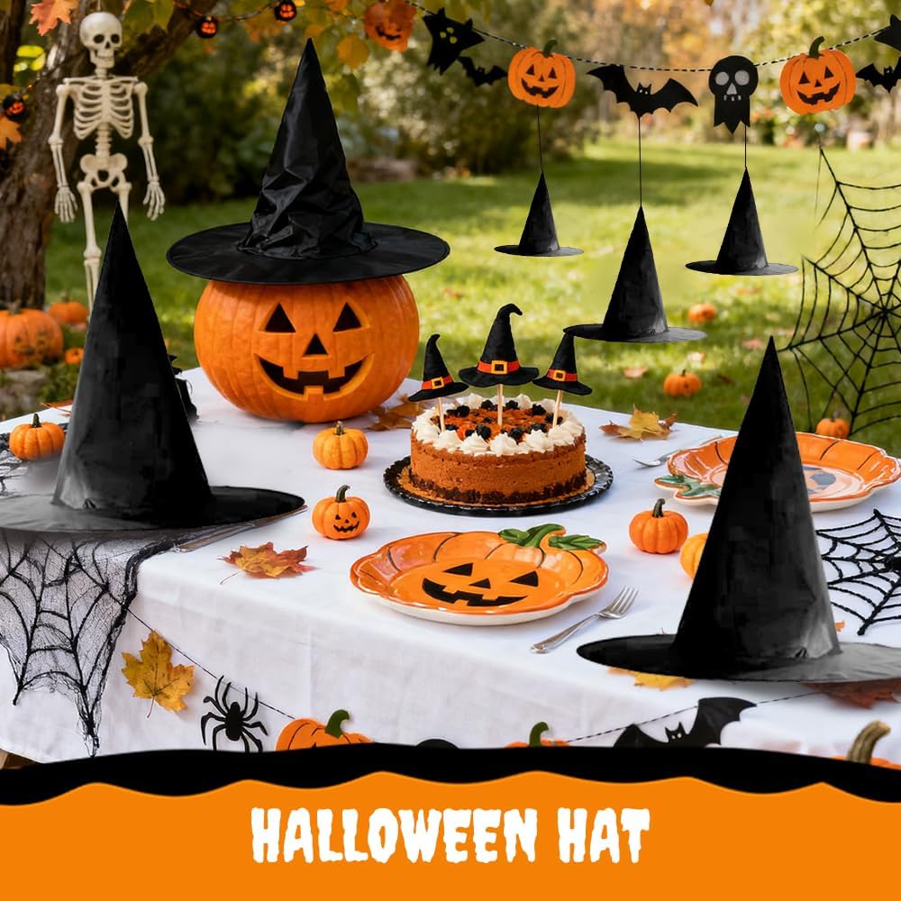 12 PCS Halloween Party Favor Costume Accessory Hanging Witch Hat, Black Witch Hats Hanging Decor Halloween Decorations