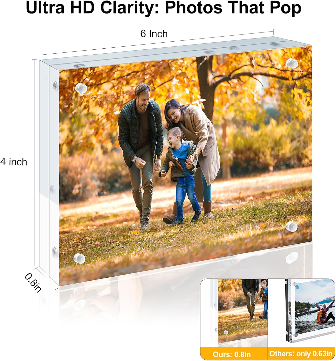 5 Pack 4x6 Acrylic Picture Frames - 20% Thicker Double Sided Magnetic Frame with UV Protection - Freestanding Clear Frameless Display for Tabletops - Modern Photo Frame Set for Home & Office Decor