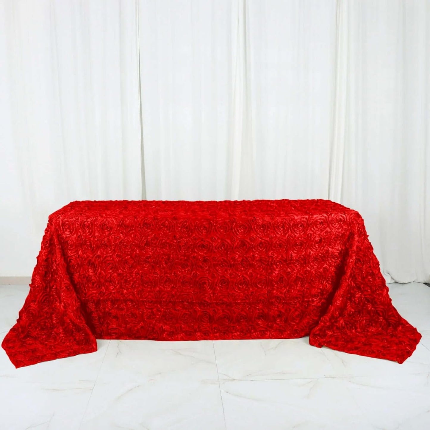 Efavormart 90"x132" Wholesale Rectangle Table Cover RED Grandiose Rosette 3D Satin Tablecloth for Wedding Party Event Decoration