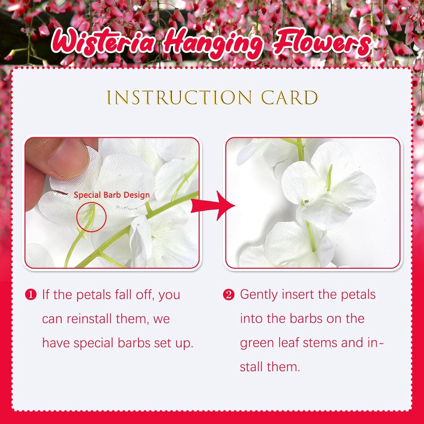 24 Pack Red Wisteria Hanging Flowers, 3.4 Ft Fake Hanging Flowers, Artificial Wisteria Garland Vines for Wedding Room Backdrop Outdoor Patio Garden Decoration