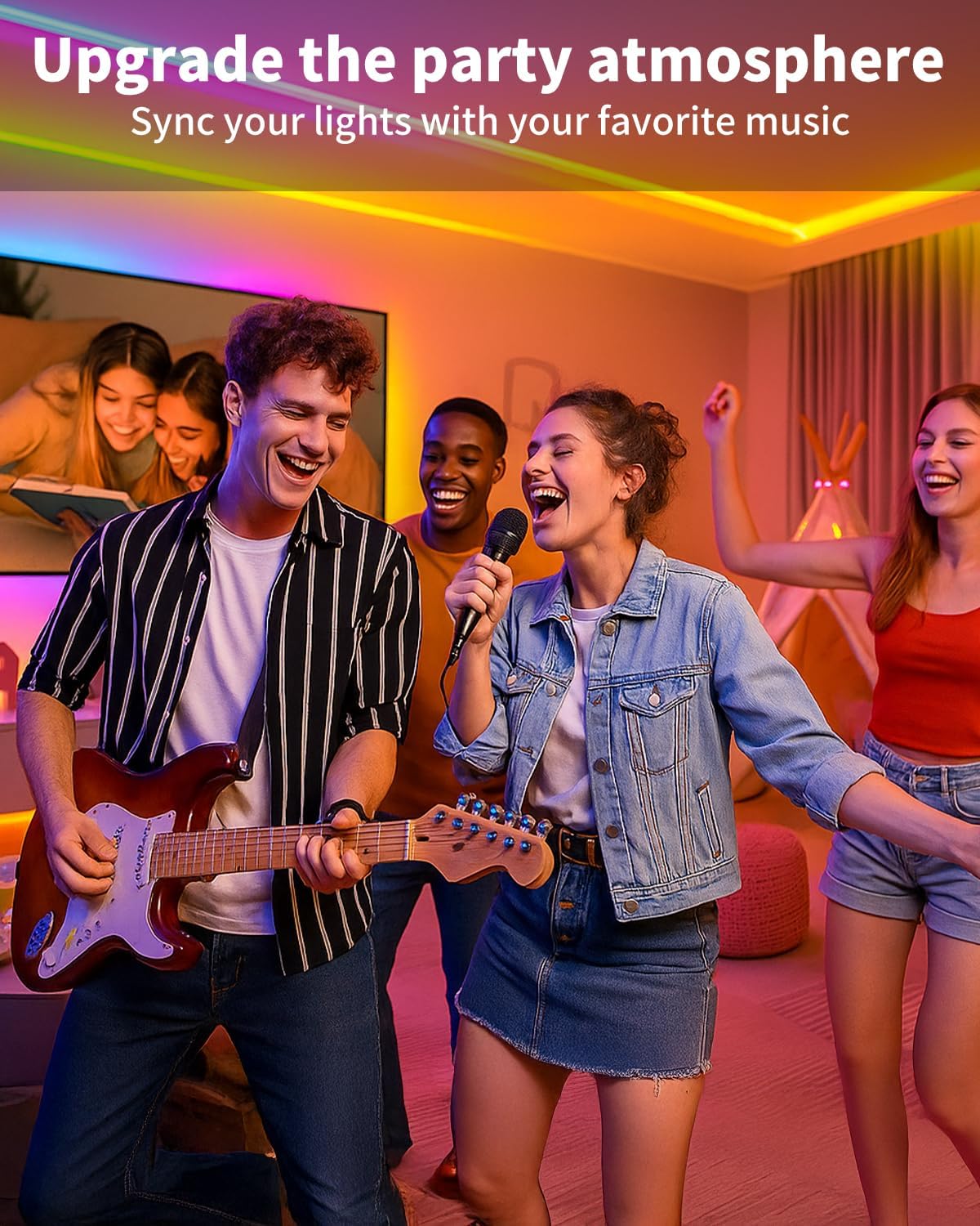 Smart LED Strip Lights 50FT for Bedroom App Control Lighting Bedroom Rome Decor with Remote, RGB Music Sync Color Changing LED Lights for Party,Game Room