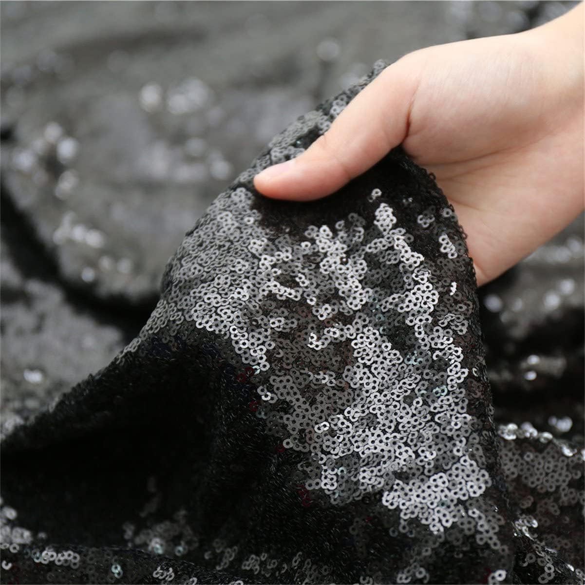 Poise3EHome 2ft x 8ft Black Sequin Photography Backdrop Curtains 2 Panels for Party Decoration, Black