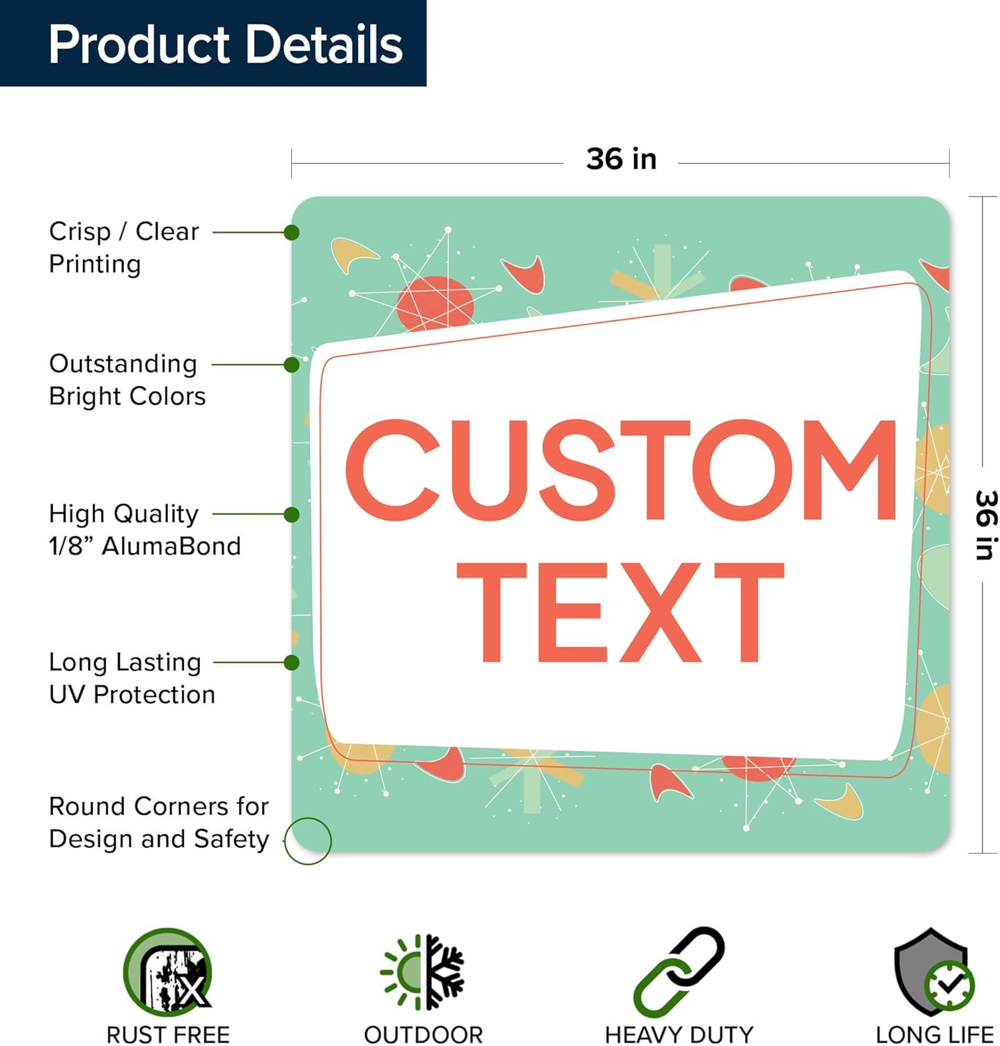 Custom Sign, Custom Street Sign, 11 Font Colors, 13 Font Styles, 4 Hole Options, 22 Sizes, 36x36 Inches, Rust Free DiBound, Fade Resistant, Made in USA by My Sign Center (Mid-Century Modern 2)