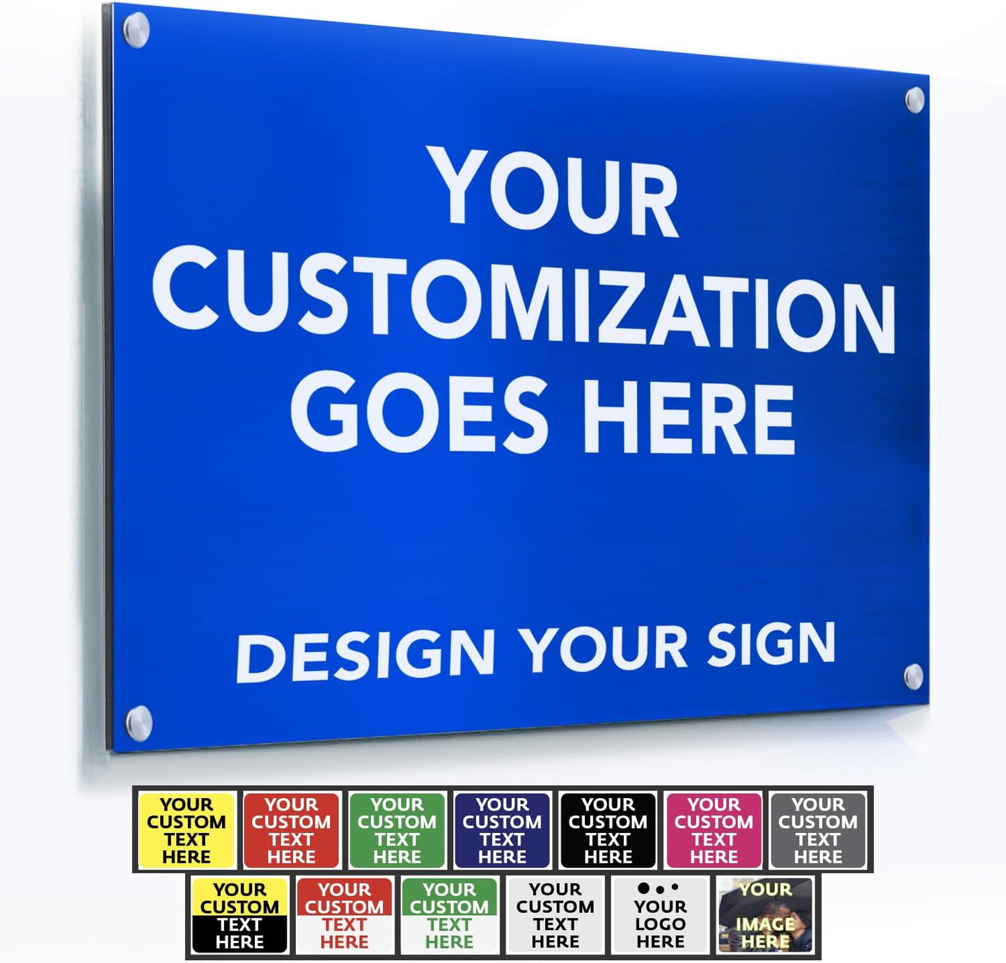 Custom Metal Signs, Personalized Aluminum, Customized Safety, Business Signs, Waterproof Outdoor, White Aluminum (Blue, 24x18 In)