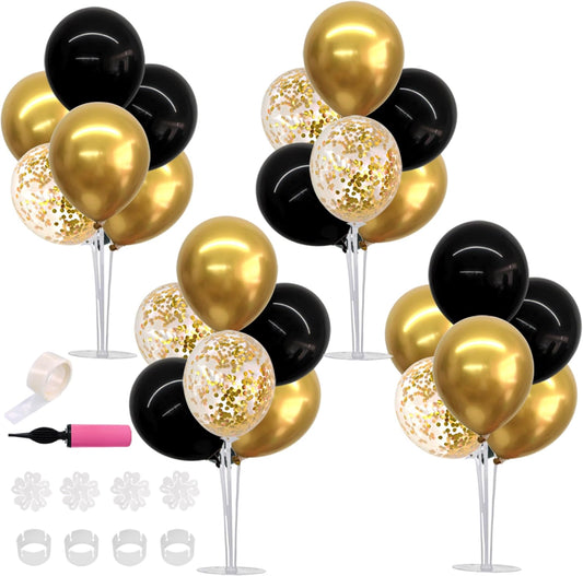 TONIFUL 4 Set Black Gold Balloon Centerpieces for Table,Balloon Stand Kit for Black Gold Party Decor 40th 50th 60th 70th Birthday Decorations Halloween Anniversary Graduation Decorations 2025