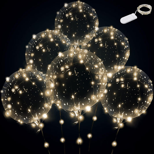 Warm White Led Balloons 6set Light up Balloons Clear Bobo Balloons with String Lights for Party, Birthday, Anniversary, Wedding, Christmas(Warm White)