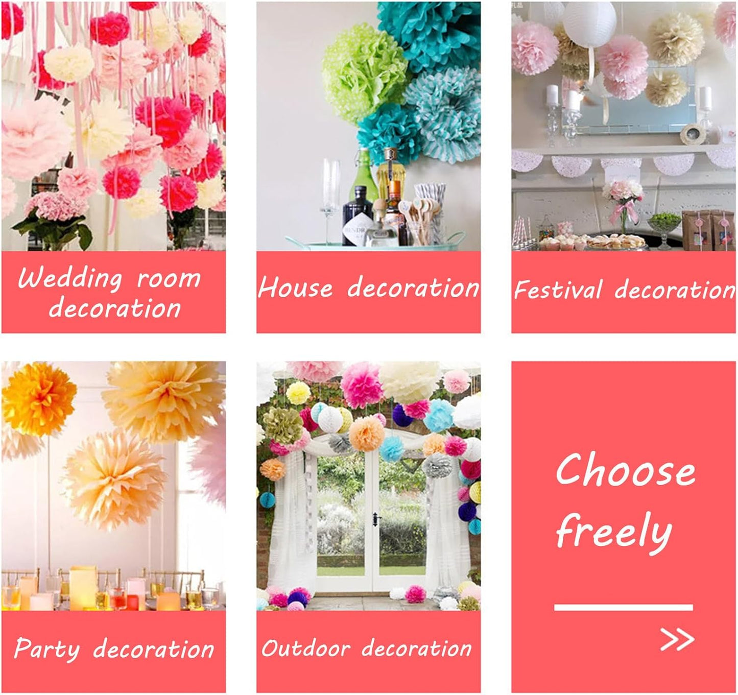 Capesaro Orange Paper Pom Poms - Peach Tissue Pom Poms Decorations for Party Hanging Decor - 15 Piece Set