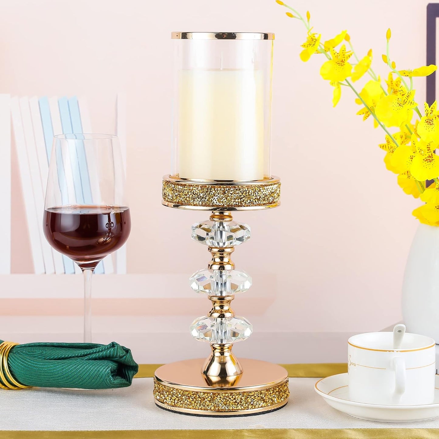 Candle Holder, Pillar Candle Holders, Crystal Candlesticks Holder for Wedding, Parties, Events, Chirstmas,Home Decor, Table Centerpieces CH028D (L)