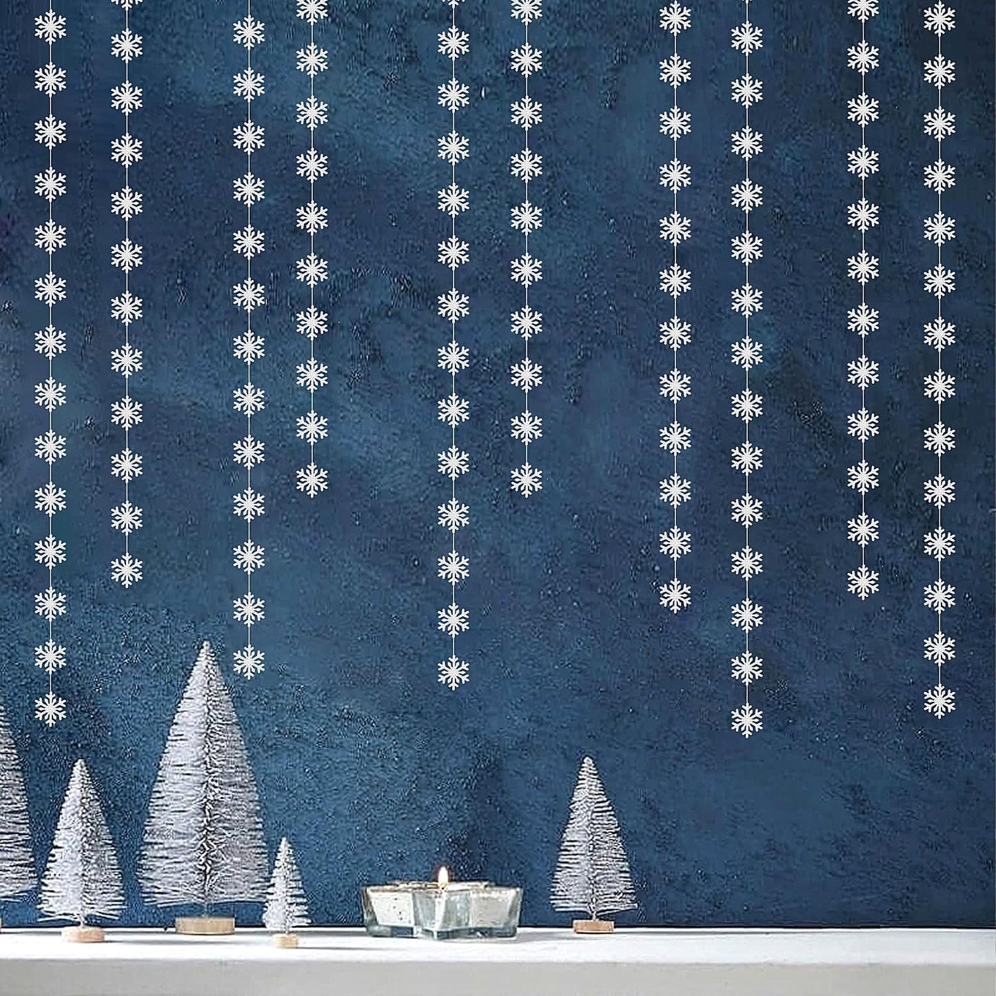 Snowflake-Snow Silver Christmas Party-Decoration Garland - 52ft Frozen Winter Wonderland Ornaments Hanging Paper Streamers,New Years Birthday Baby Shower Wedding Holiday Ceiling Decor Hugfond