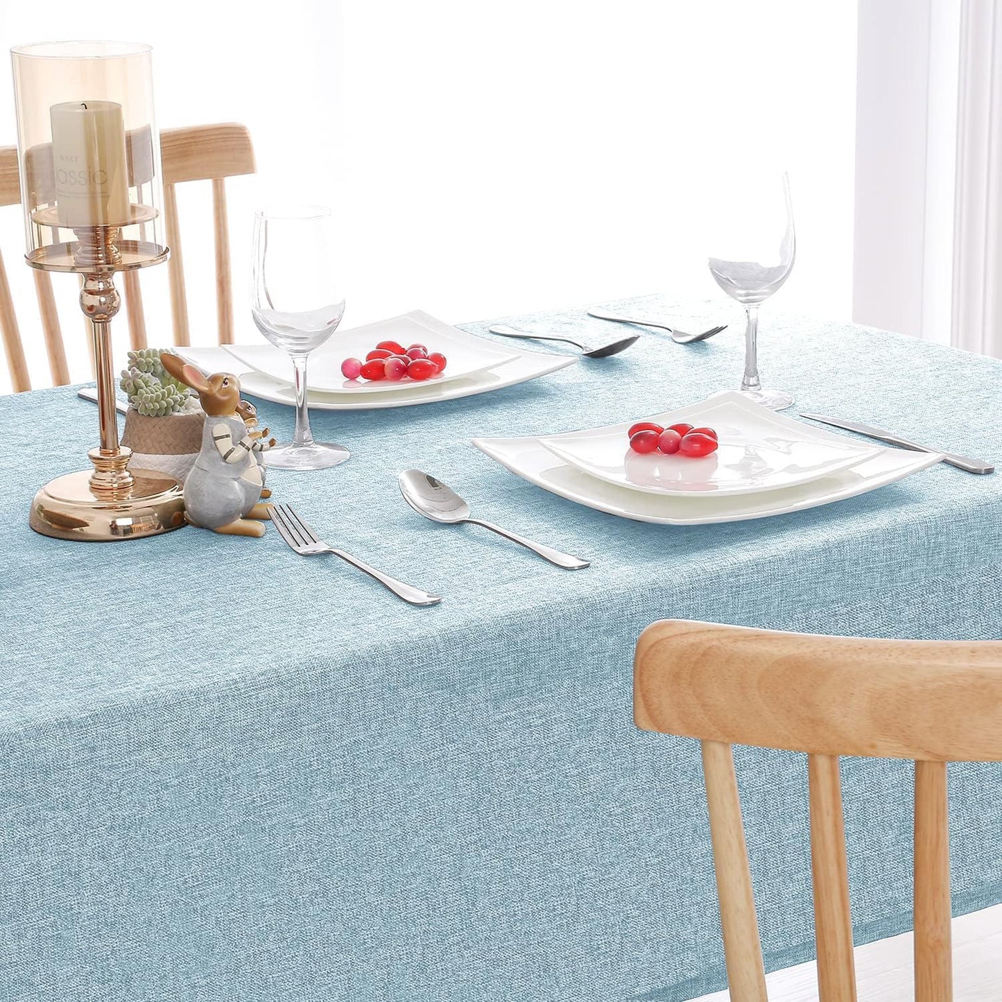 Hiasan Faux Linen Rectangle Tablecloth - Wrinkle and Stain Resistant Washable Table Cloth for Kitchen Dining Room Holiday Table Cover for Dinner, Lux Slate Blue, 70 x 120 Inch