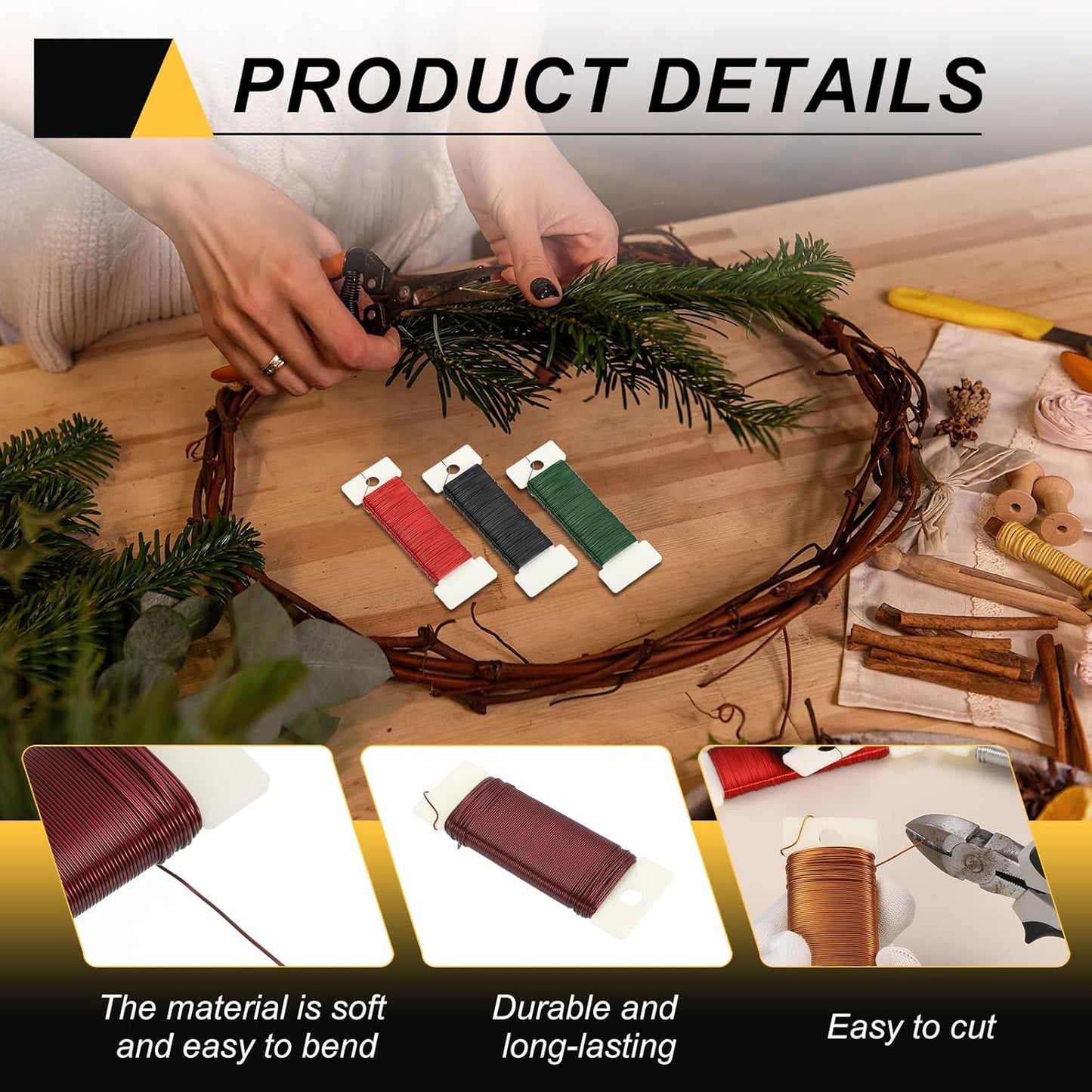 MECCANIXITY 190 Yards/575 Feet Metal Floral Wire 21 Gauge Red Flexible Paddle Thin Floral Wires for Craft, Christmas Wreath, Flower Arrangement, Wedding, Total 5 Roll