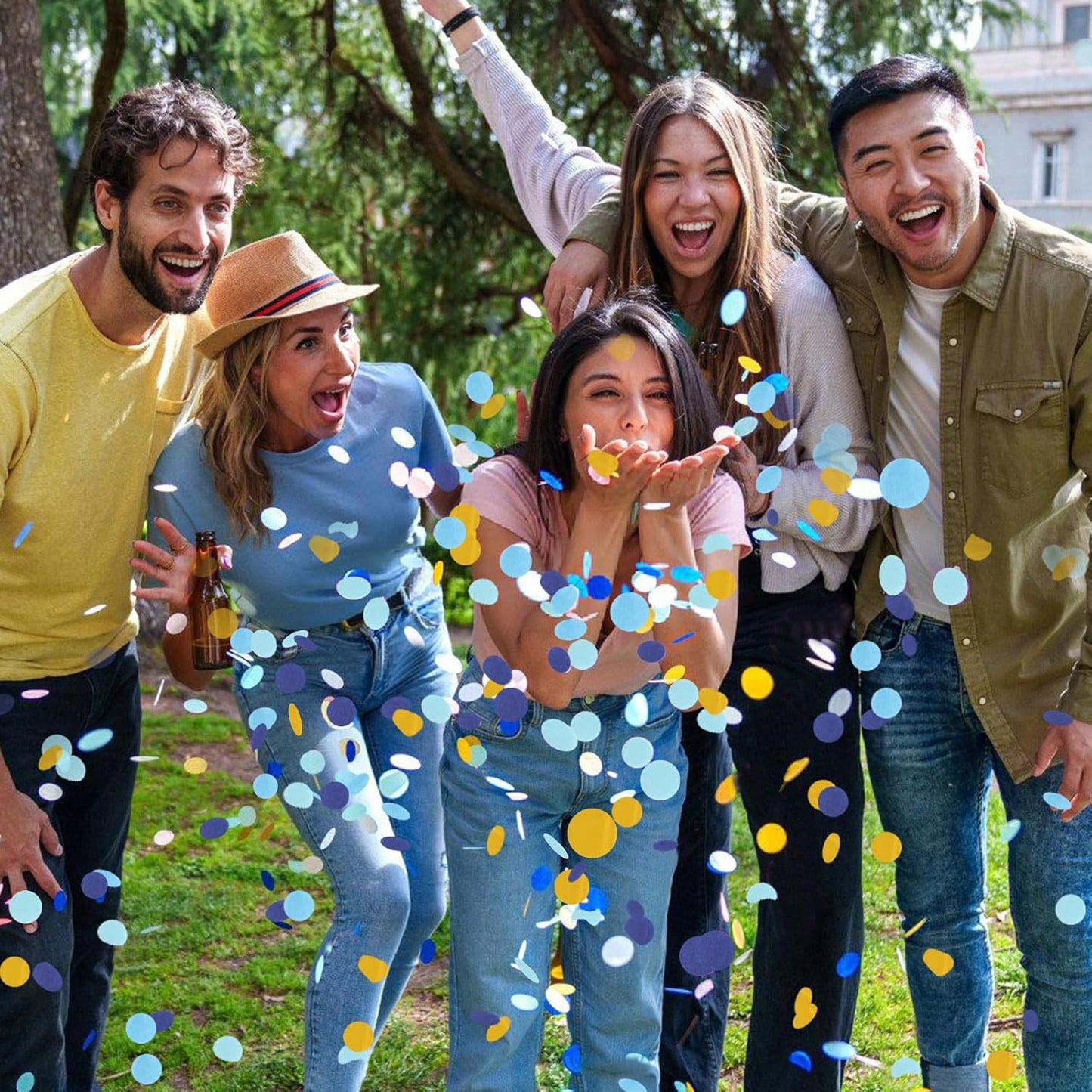 RYKOMO 10000 Pieces 1 Inch Round Tissue Paper 3.5oz Table Confetti Dots Blue Round Tissue Confetti for Craft DIY Scrapbooking Birthday Party Festival