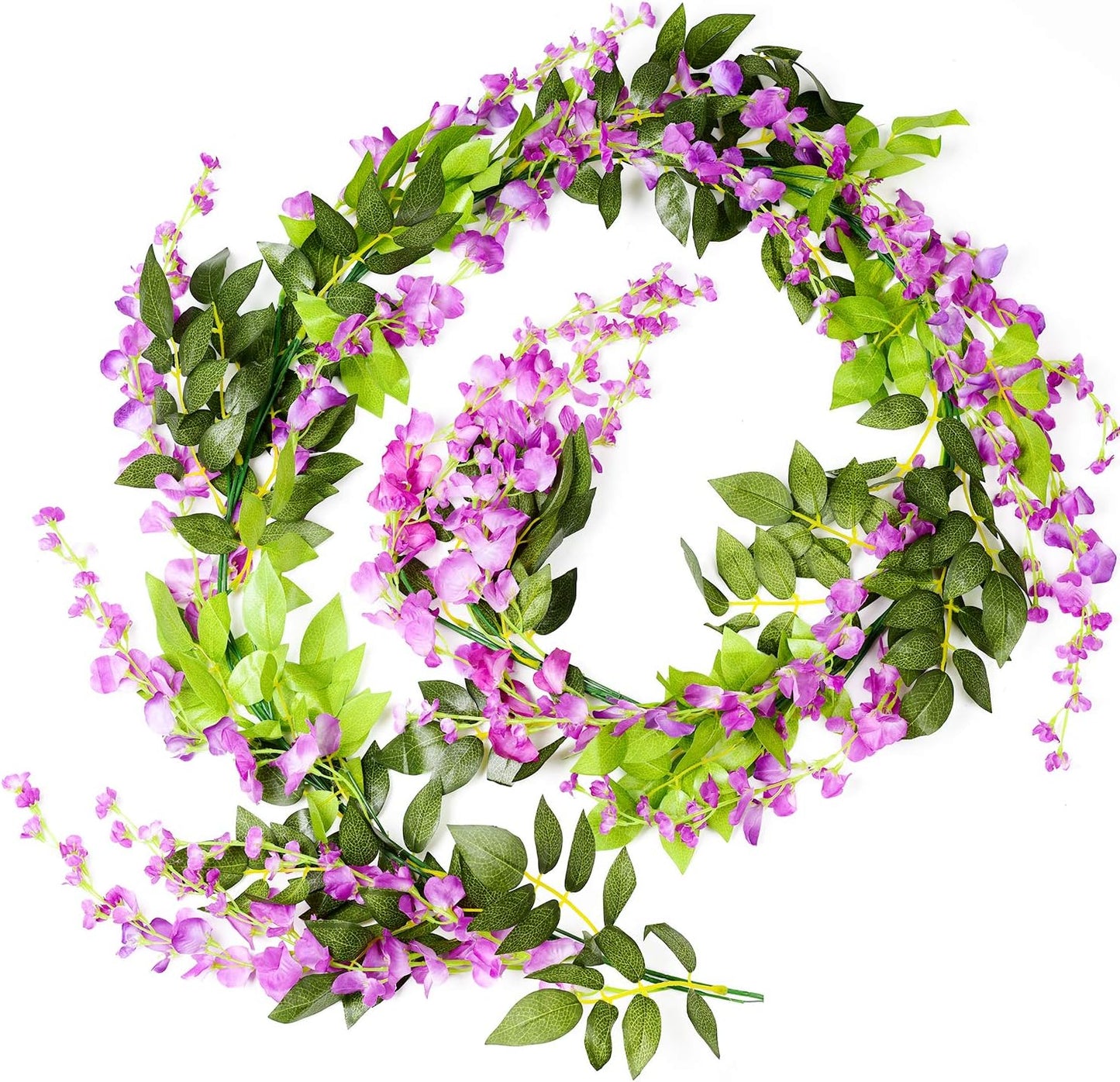 DearHouse 4Pcs 6.6Ft/Piece Artificial Flowers Silk Wisteria Garland Artificial Wisteria Vine Rattan Silk Hanging Flower for Home Garden Outdoor Ceremony Wedding Arch Floral Decor