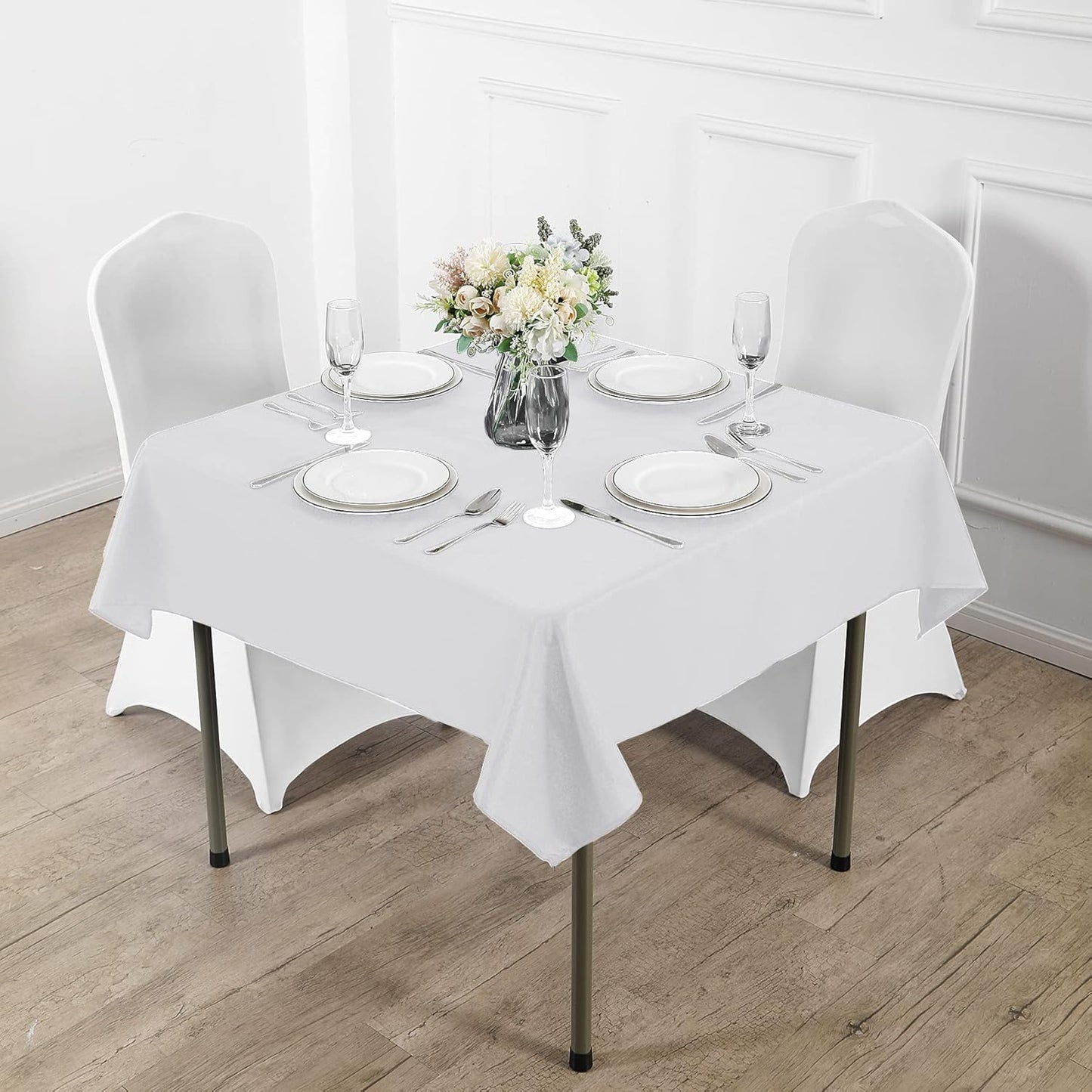 Fokitut 2 Pack Waterproof Square Tablecloth, 70x70 Inch, Stain Resistant and Wrinkle Polyester Table Cloth, Fabric Table Cover for Kitchen Dining, Wedding, Party, Holiday Dinner-White