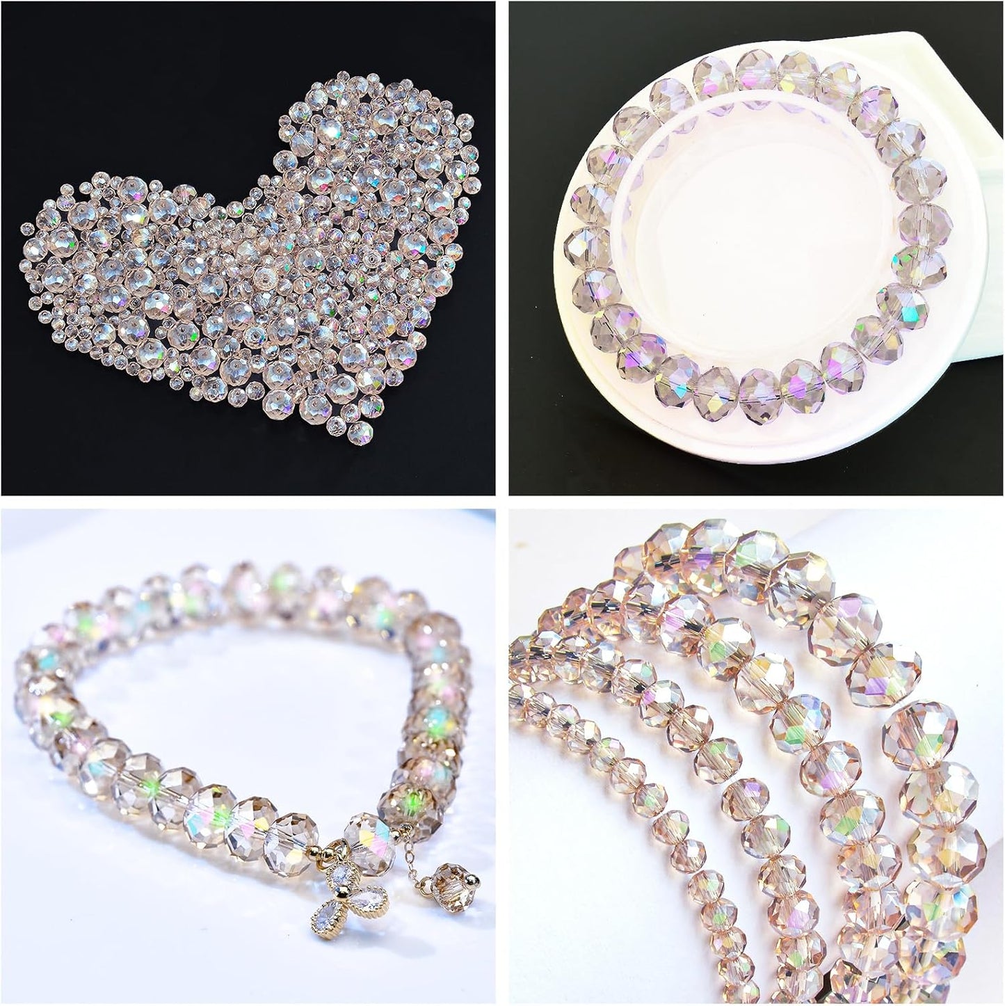 500Pcs 6mm Crystal Glass Beads for Jewelry Making Beads for Bracelets Necklace Pendants Making Supplies(Silver Champagne)