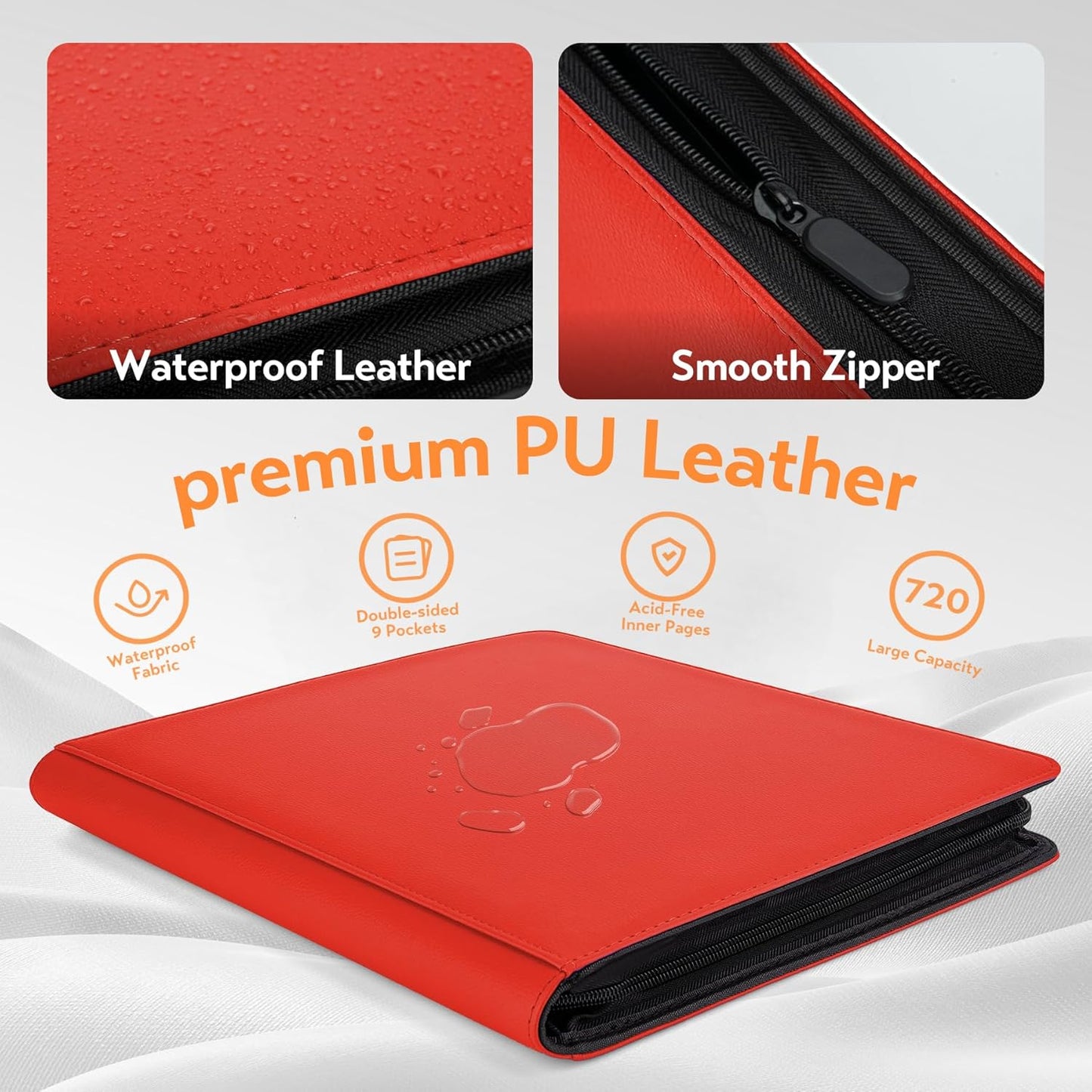 SMYV 12 Pocket Trading Card Binder, Premium PU Cover Card Binder for 720 Cards, Ringless Side Loading Card Collection Album Folders for MTG, TCG, Game Cards & Sports Cards (Red)