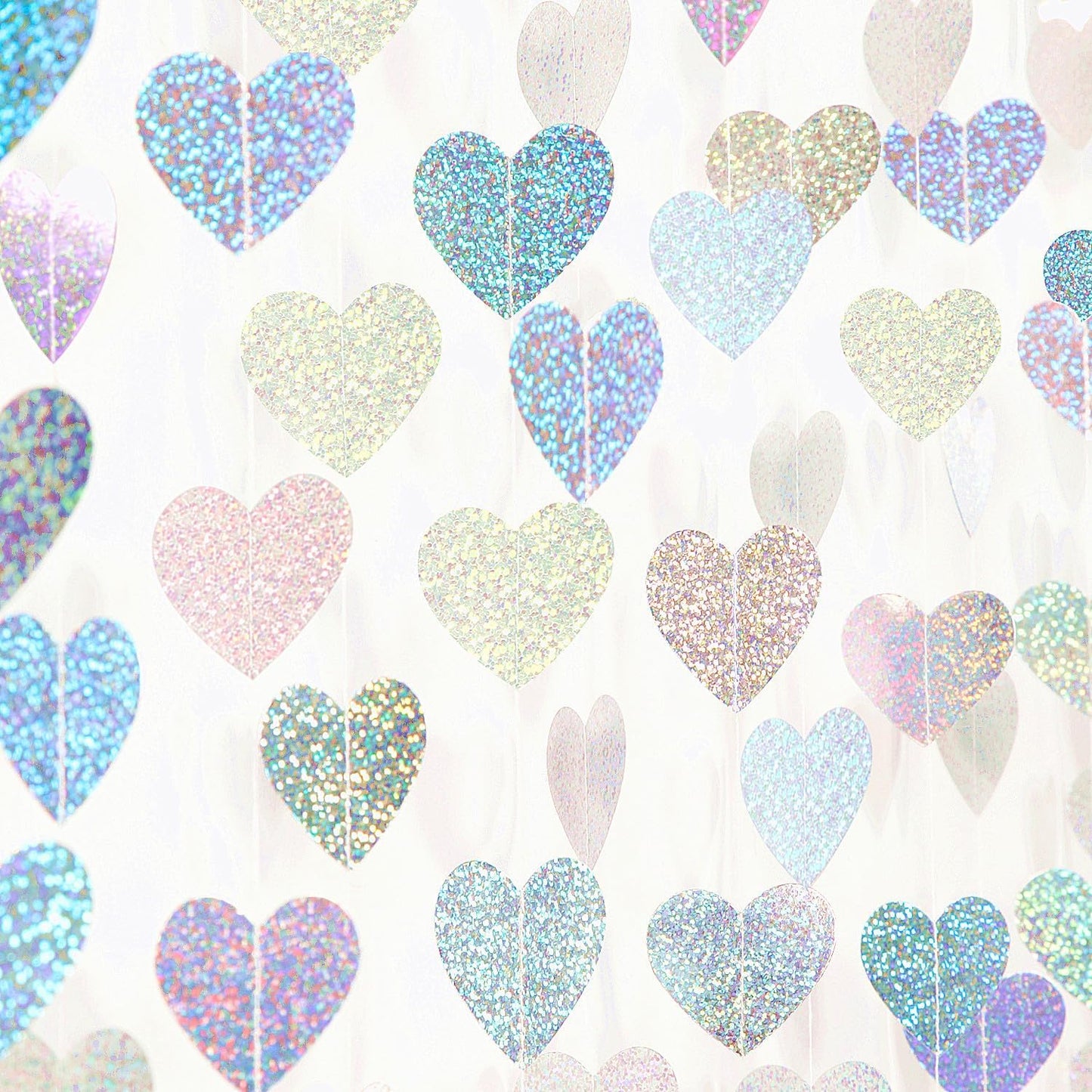 Iridescent Disco-Holographic Party-Decorations Heart Streamers-Garland - 52ft Glitter Dance Hanging Paper Banner, Wedding Bachelorette Birthday Euphoria Galentines Decor Hugfond