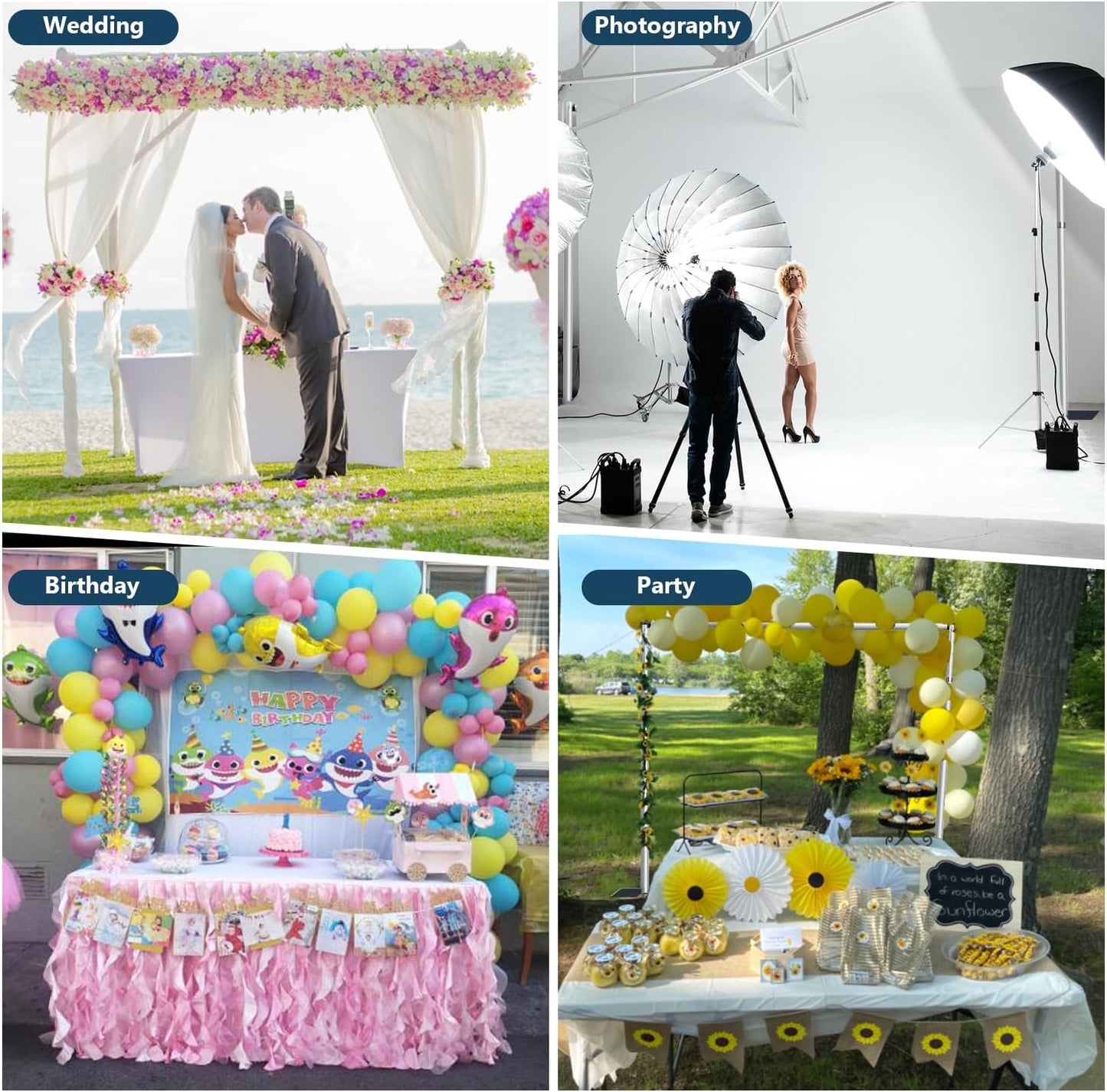 SLOW DOLPHIN 10x 10ft Pipe and Drap Backdrop Stand Kit,Heavy Duty Adjustable Frame Backdrop Stand for Event, Birthday Party, displays and Wedding Decoration.