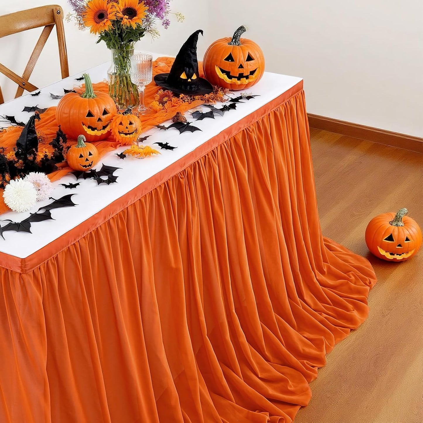 Chiffon Table Skirt Terracotta 9ft Sheer Tablecloth for Party Wedding Baby Shower Birthday Halloween Cake Dessert Decoration