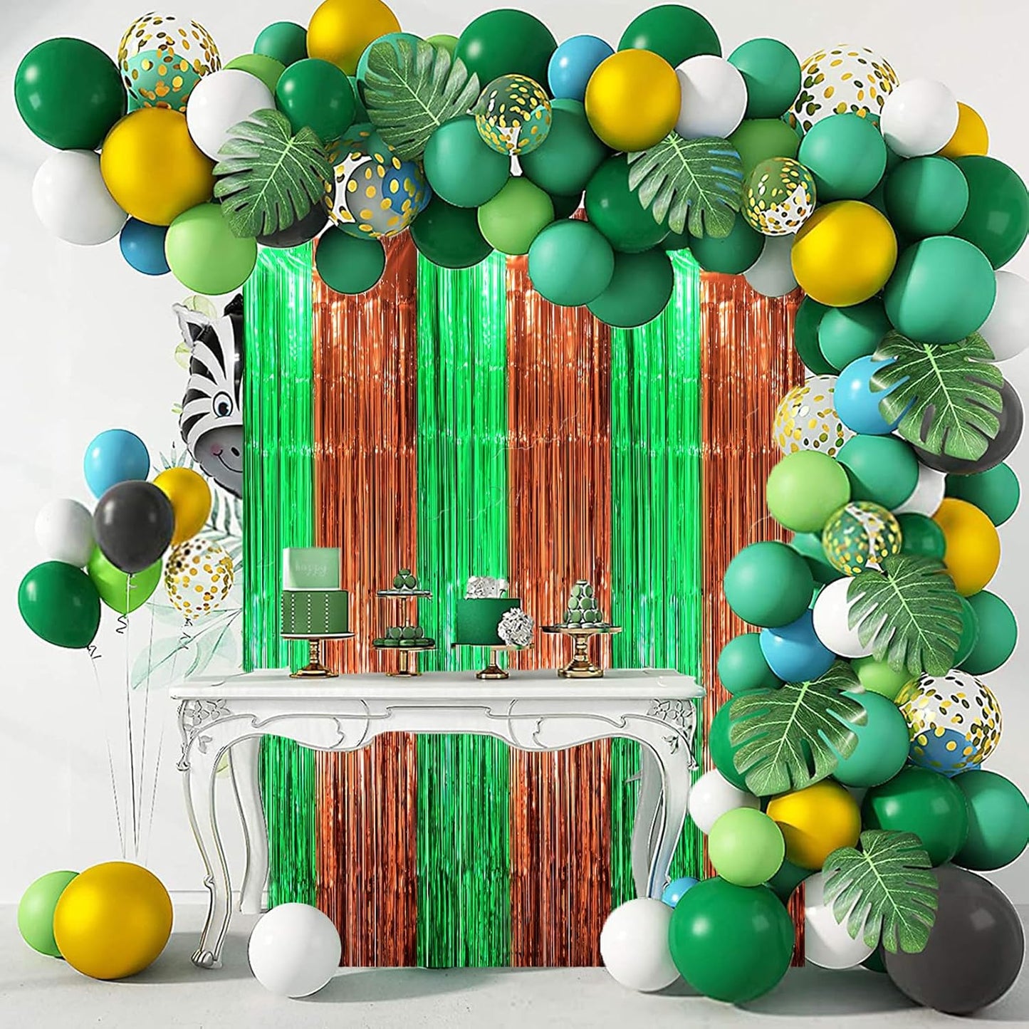 2 Pack Green and Brown Foil Fringe Backdrop Curtains, Tinsel Streamers Party Decorations, Fringe Backdrop, Door Shimmer for Super Bowl or Birthday Party