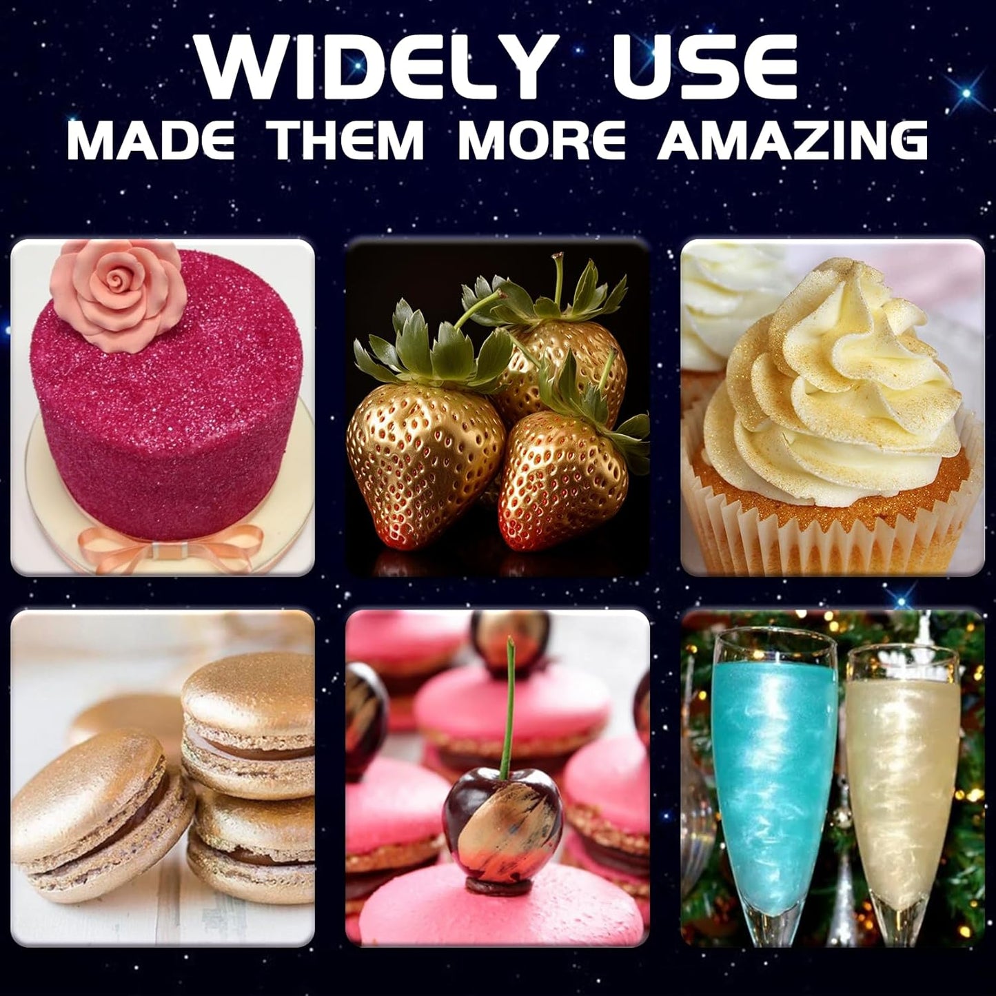 Edible Glitter - 4 Colors Luster Dust Edible Glitter for Cocktails, Food Grade Cake Decorating Shimmering Glitter for Drinks, Powder Glitter for Chocolate, Fondant, Drinks, Painting - 5g