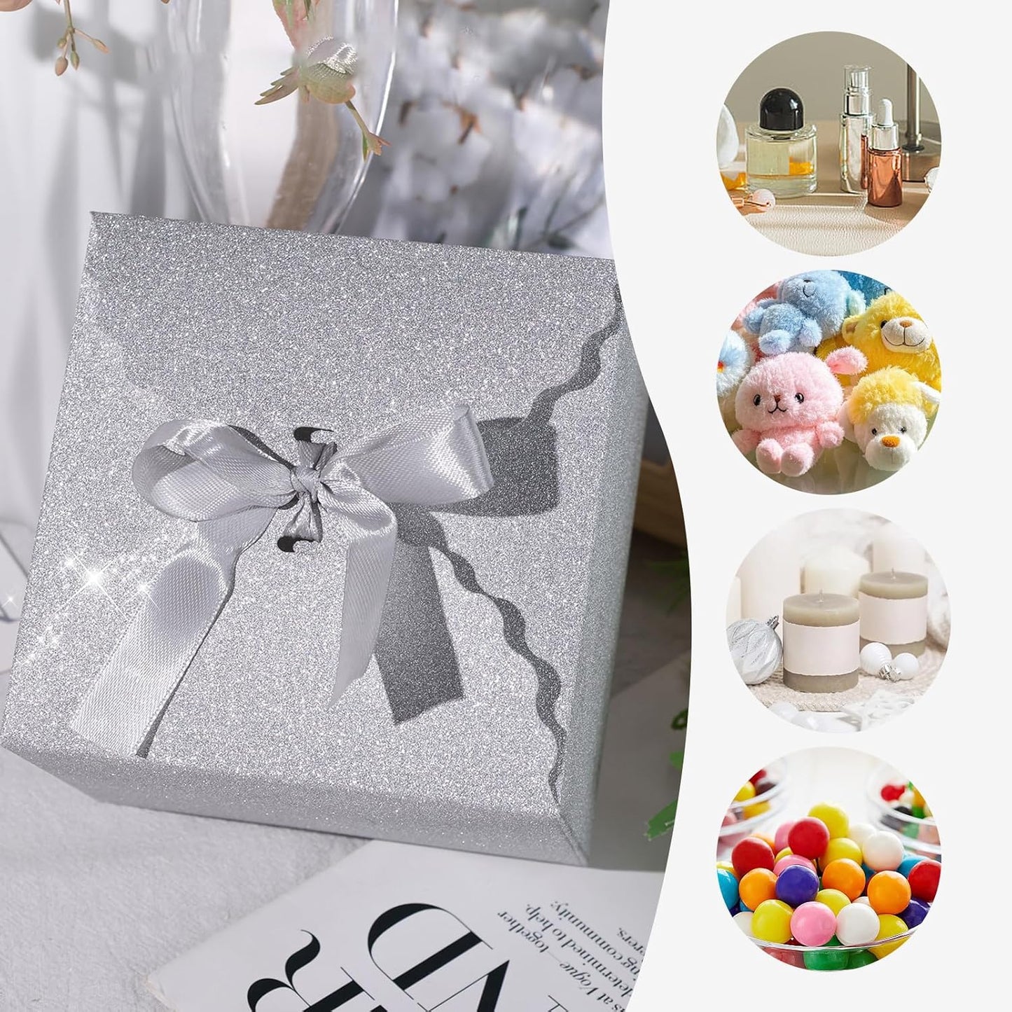 VGOODALL Sliver Glitter Gift Boxes, Paper Treat Boxes Shiny Candy Box with Ribbon for Wedding Cookie Chocolates Small Gifts