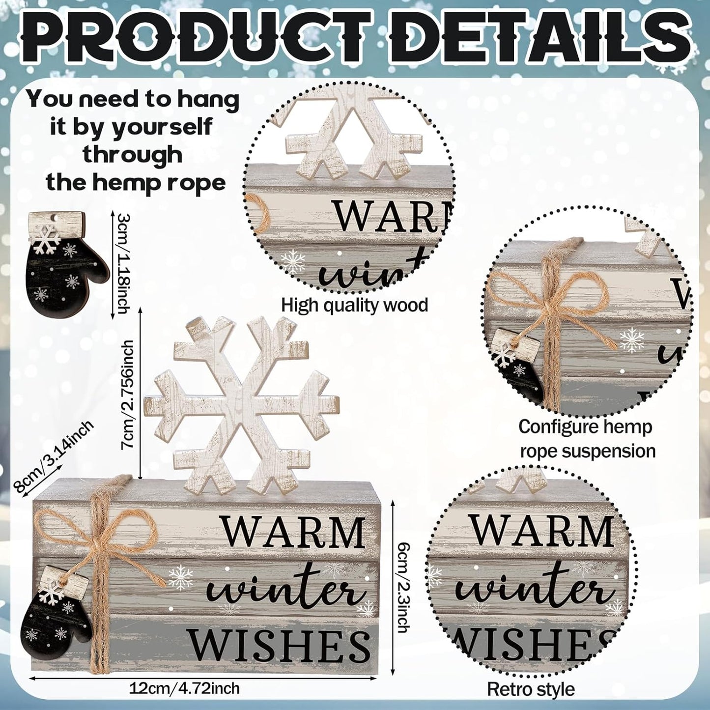 4 Pcs Winter Christmas Decor Winter Table Decorations Christmas Tiered Tray Decor Centerpiece Decorations Indoor Rustic Wooden Snowflake Block Sign Gift Farmhouse for Home Kitchen Shelf