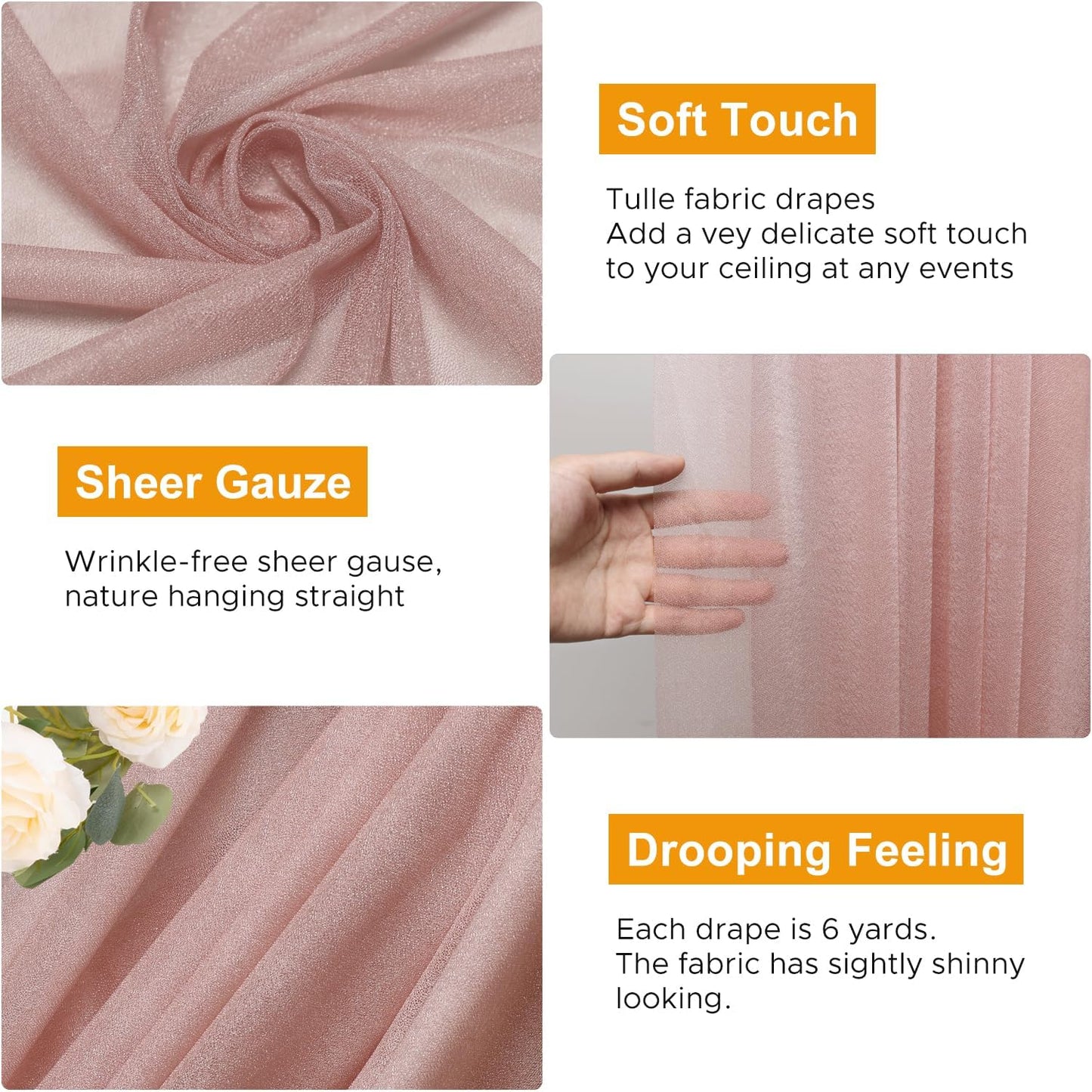 Wedding Arch Draping Fabric 4 Panels 28.7" x 20FT Dusty Rose Sheer Chiffon Backdrop Drapes for Wedding Ceremony Birthday Party Bridal Shower Outdoor Decoration