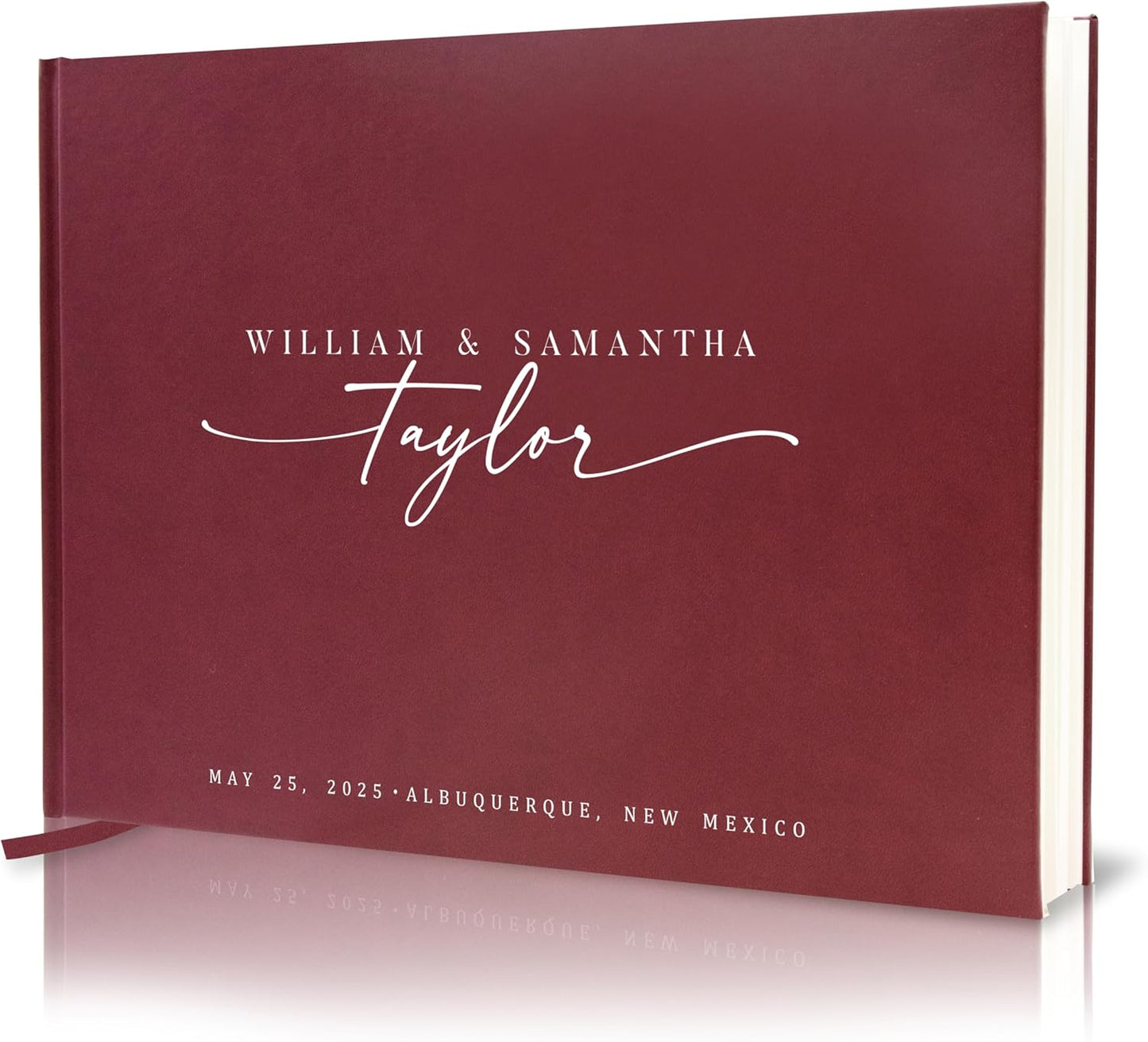 Personalized Guest Book - 11.5" x 8.5" Custom Bride & Groom Names with Bookmark and Hard Cover 140 GSM Blank Pages, for Weddings Guest Book, Engagements, Birthdays, Special Events, Wine