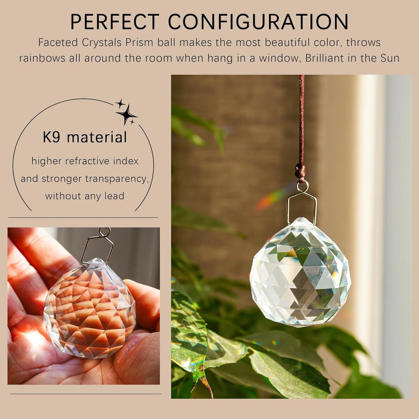 HDCRYSTALGIFTS 4 Pack 40MM Clear Crystal Prism Ball Suncatchers Rainbow Pendants Maker, Hanging Crystals Chandelier Prisms for Windows Home Decoration