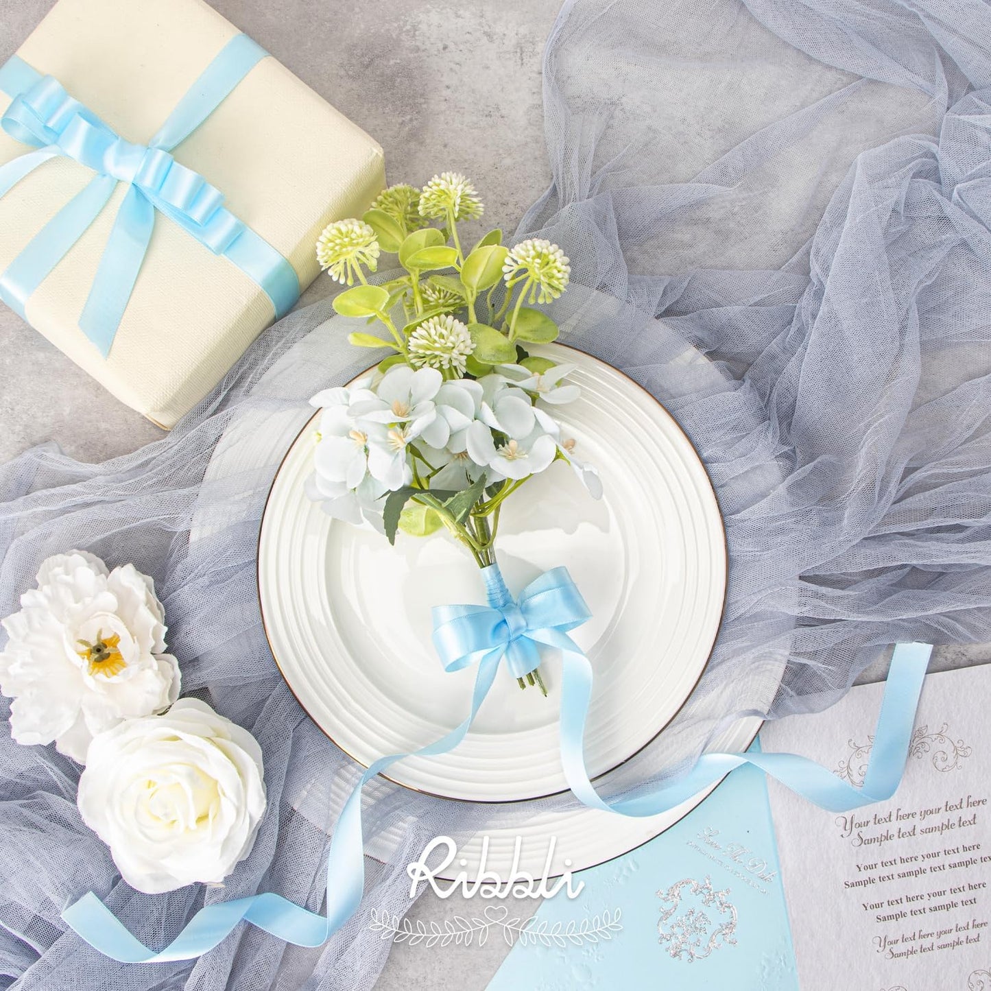 Ribbli Light Blue Satin Ribbon 5/8 inch x Continuous 25 Yards,Double Faced Satin Use for Craft, Gift Wrapping, Christmas Ornaments, Hair Bows, Bouquet Bows